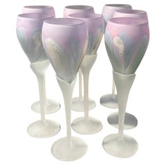Late 20th Century Art Nouveau Hand Painted Wine Glasses by Reuven Set of 8