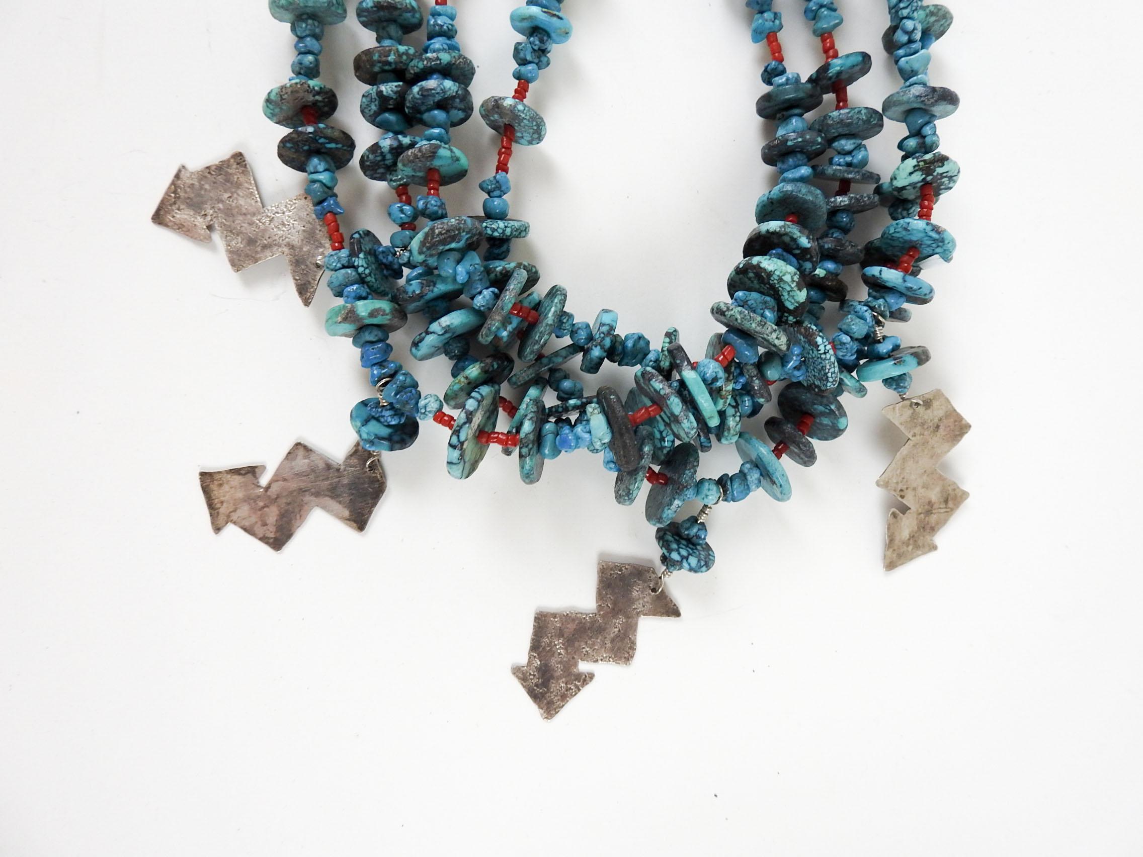 Late 20th Century Artist Studio Turquoise Sterling Silver Necklace & Earrings For Sale 9