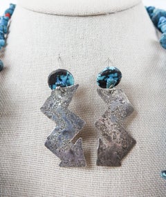 Collier et boucles d'oreilles en argent sterling avec turquoise de l'atelier d'un artiste de la fin du 20e siècle
