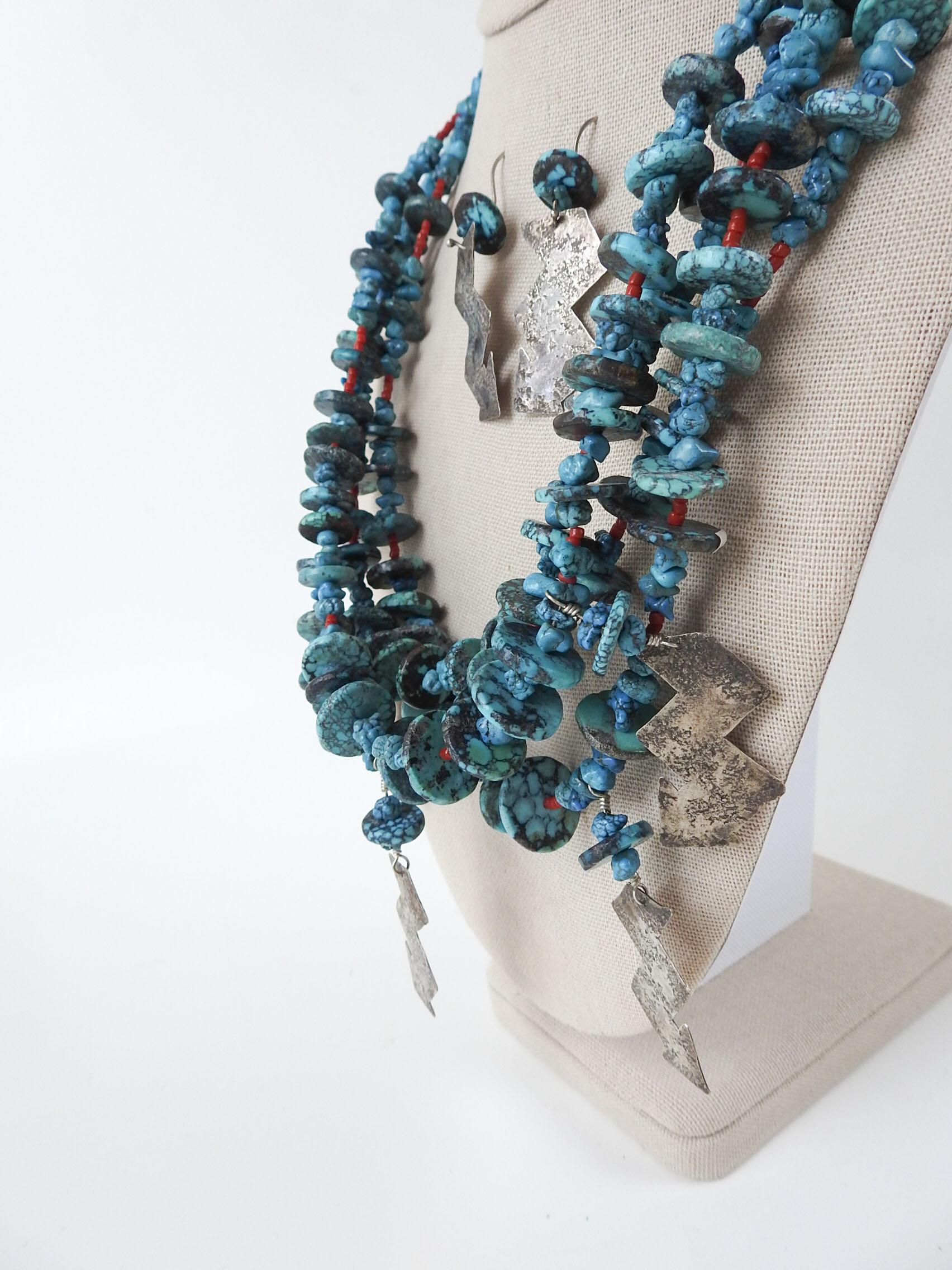 Late 20th Century Artist Studio Turquoise Sterling Silver Necklace & Earrings For Sale 2