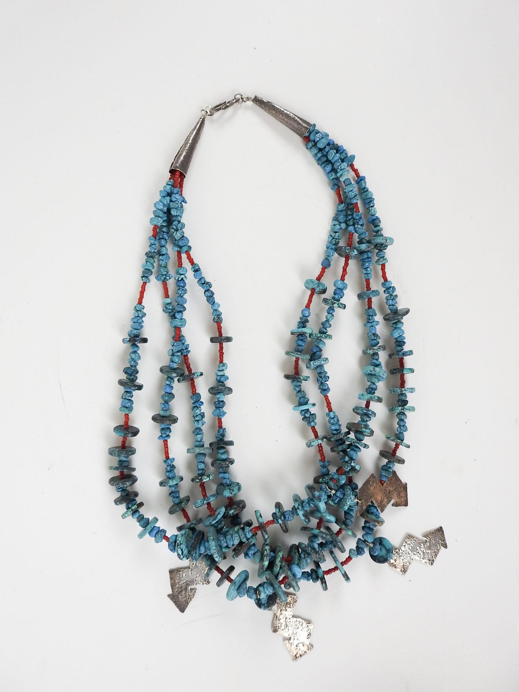 Late 20th Century Artist Studio Turquoise Sterling Silver Necklace & Earrings For Sale 3