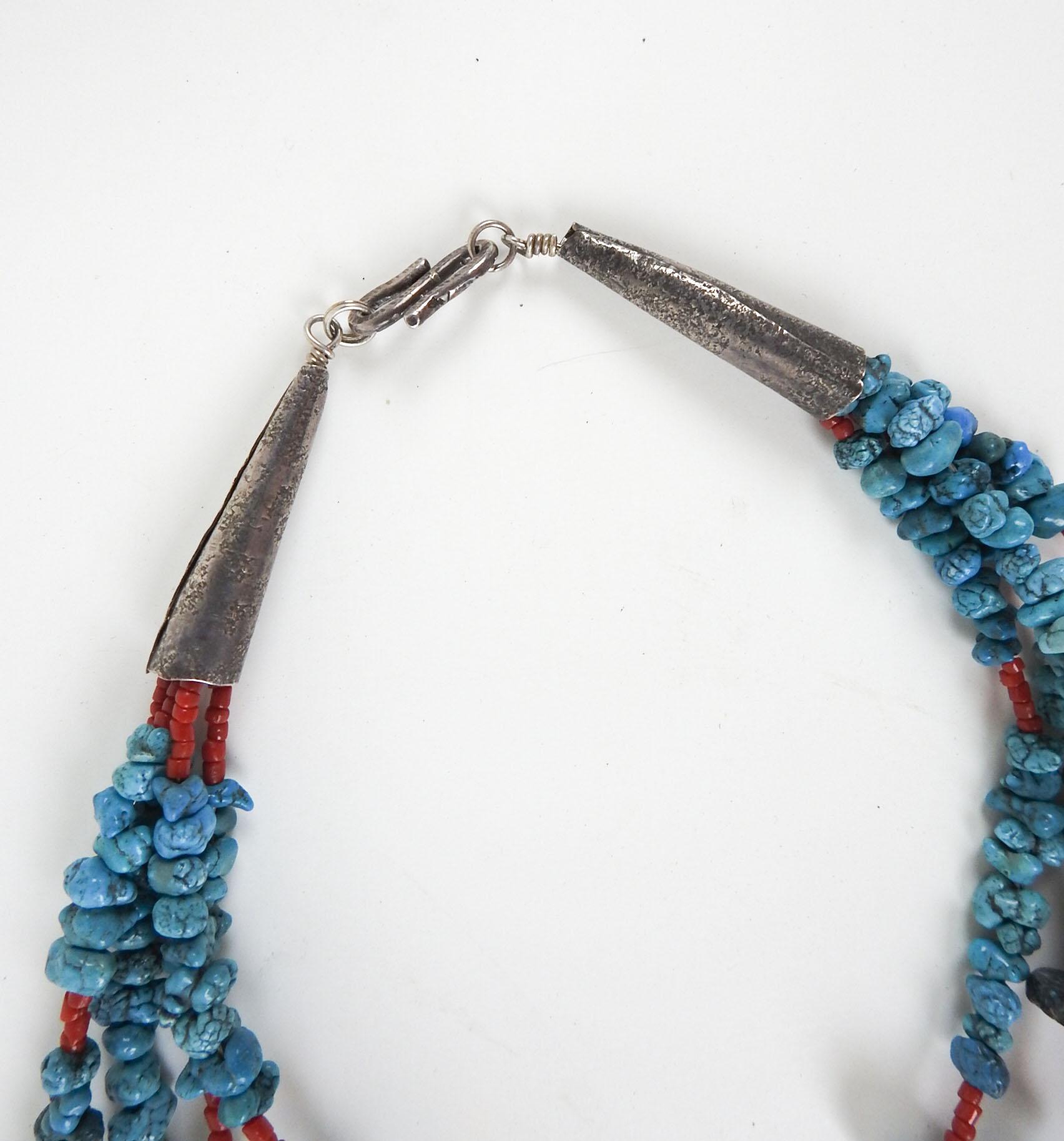 Late 20th Century Artist Studio Turquoise Sterling Silver Necklace & Earrings For Sale 4