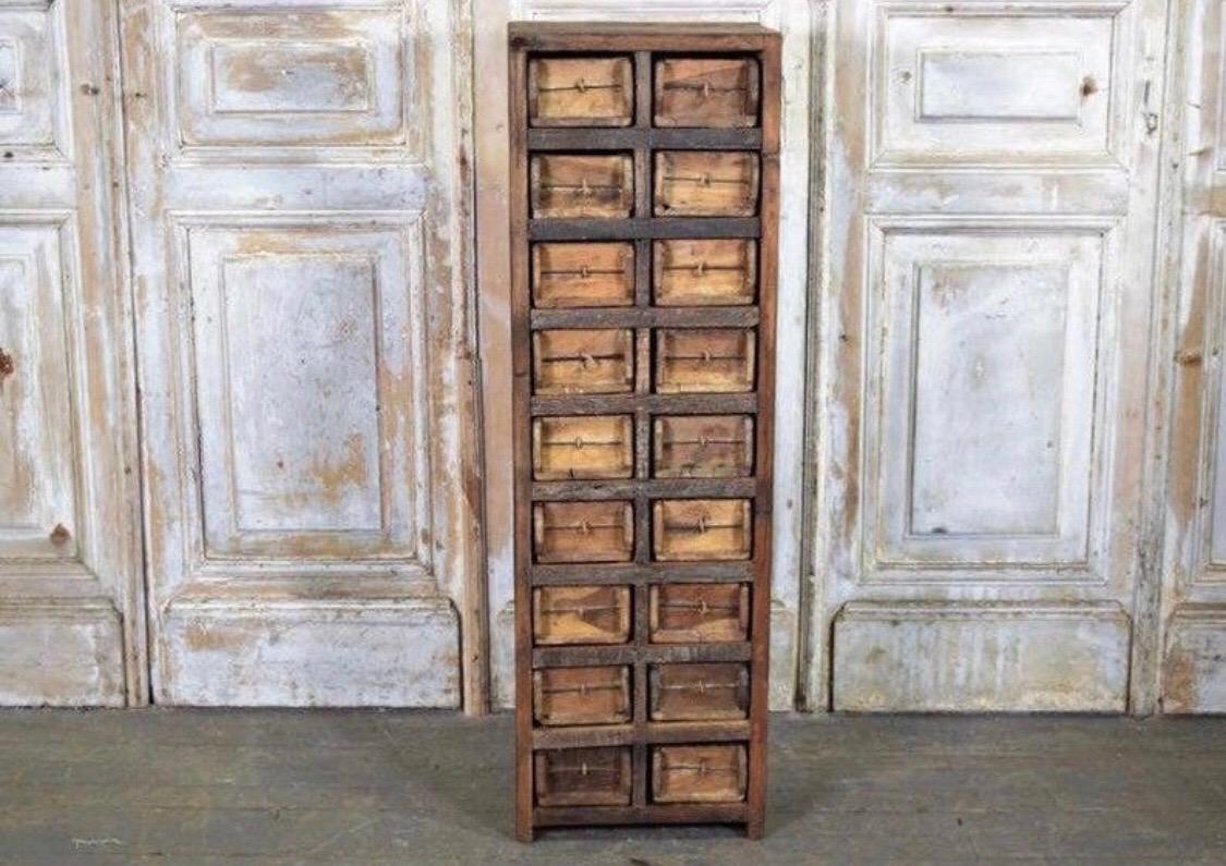 Industrial Late 20th Century Arts and Crafts Solid Teak Wood Apothecary Cabinet