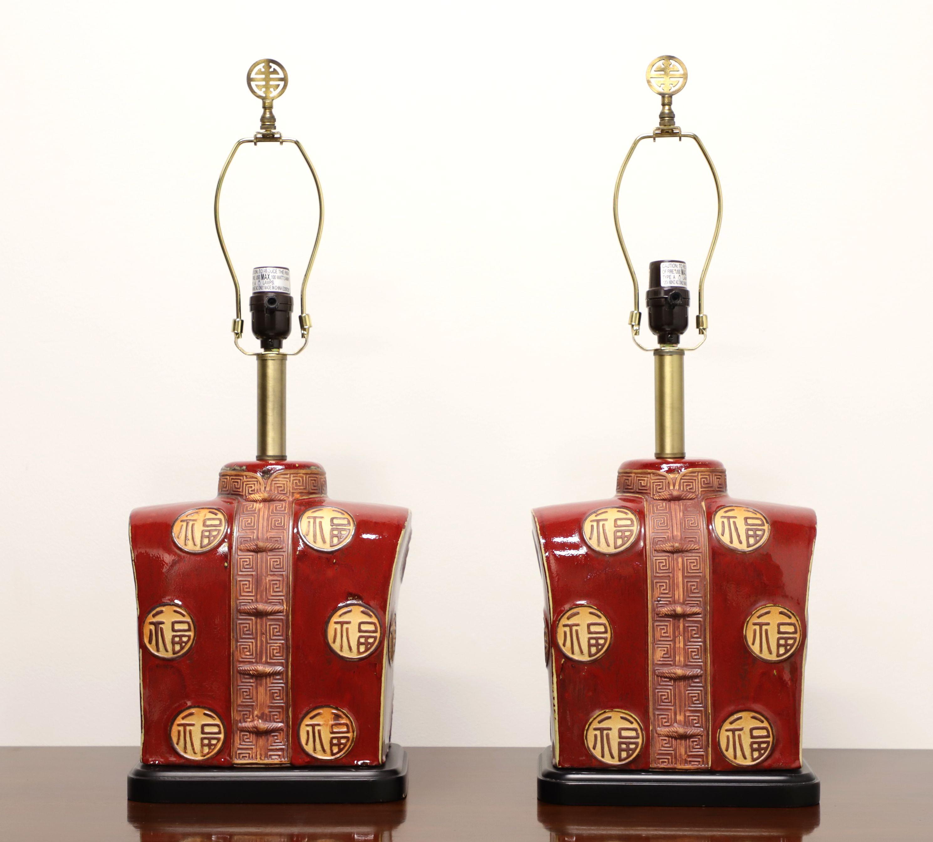 Late 20th Century Asian Chinoiserie Red Lamps - Pair 7