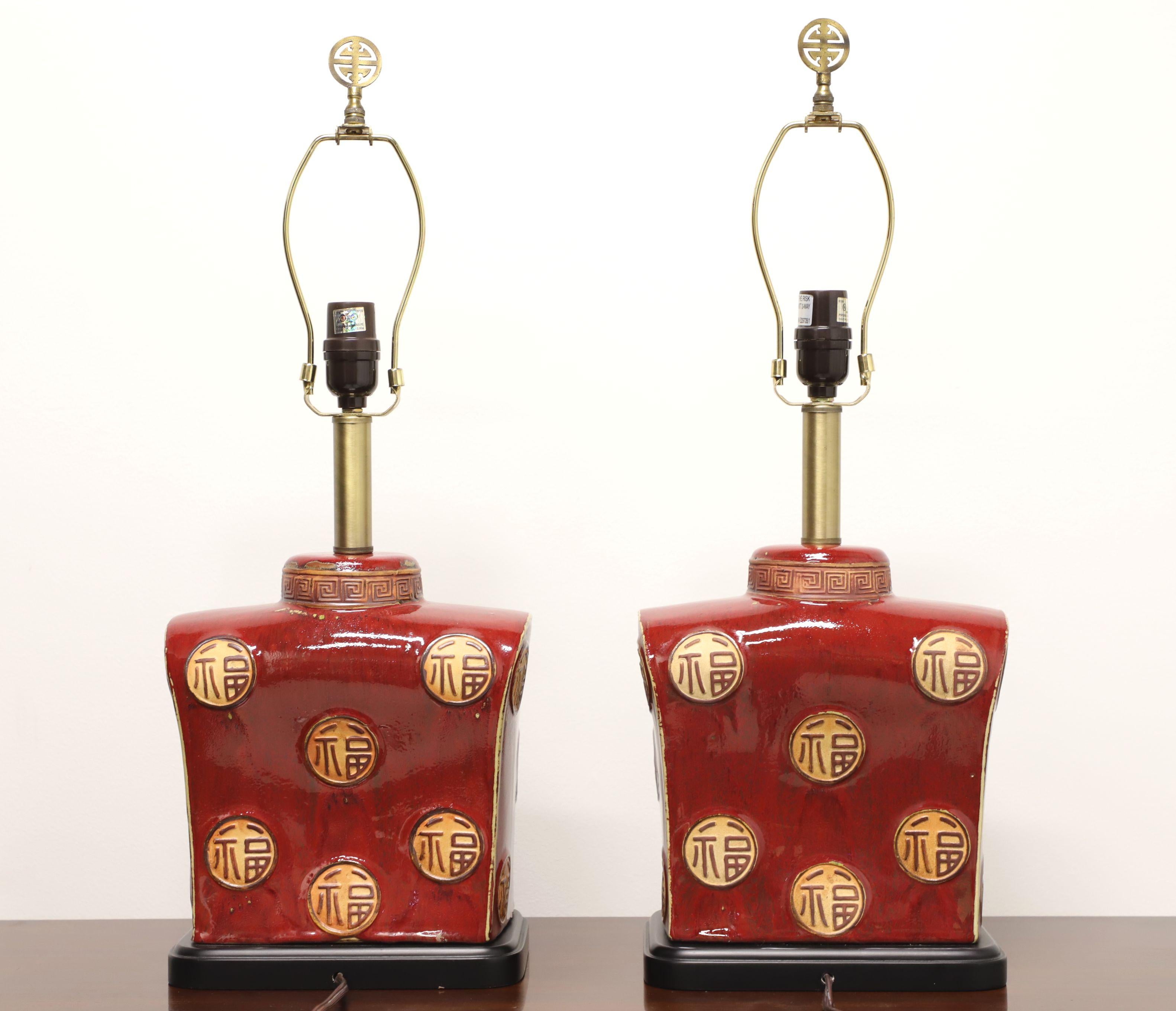 Late 20th Century Asian Chinoiserie Red Lamps - Pair In Good Condition In Charlotte, NC