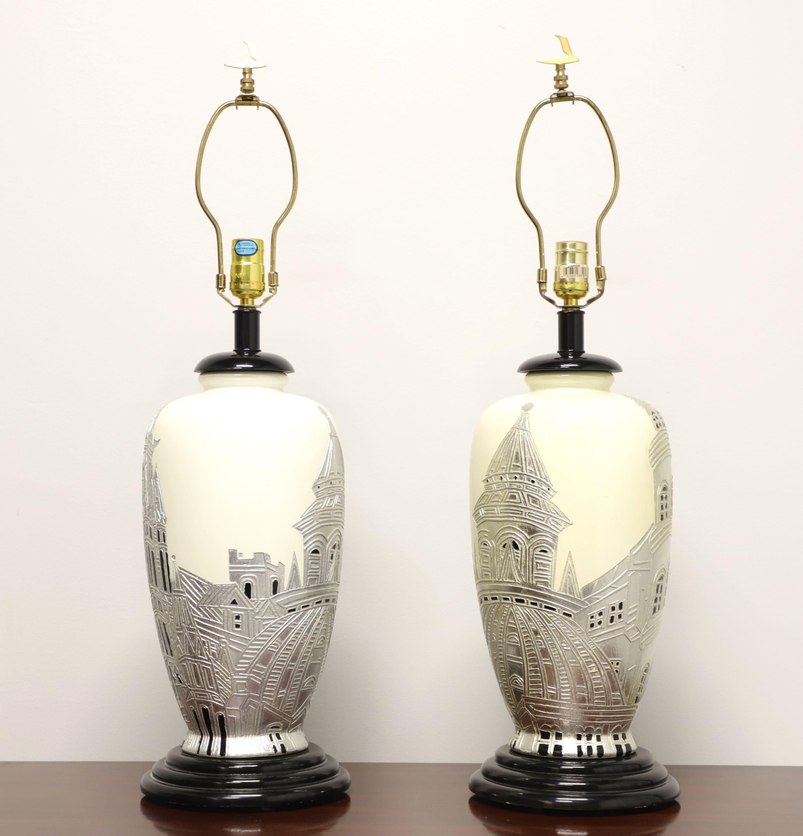 Late 20th Century Asian Chinoiserie Silver Lamps - Pair In Good Condition For Sale In Charlotte, NC