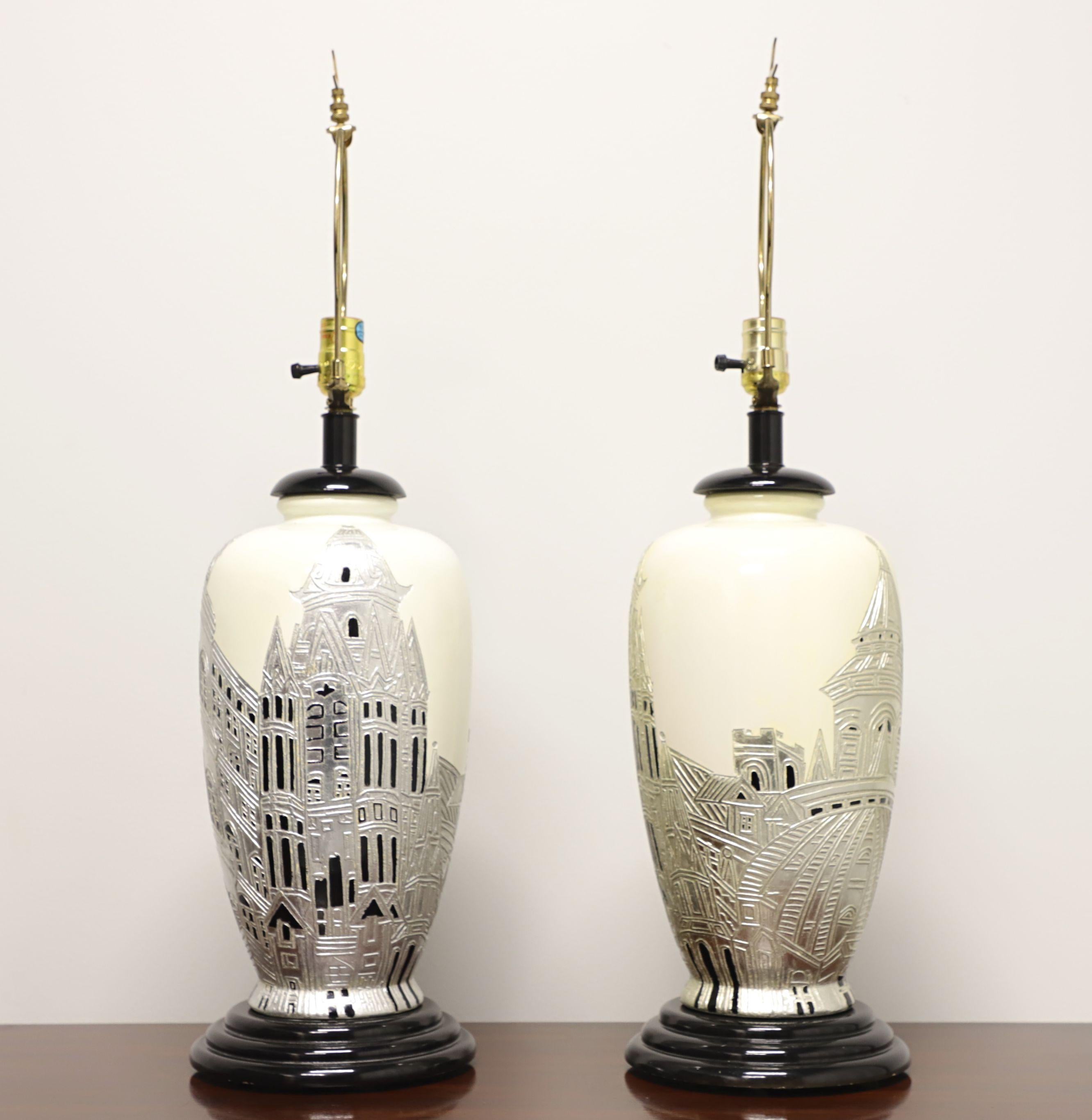 Metal Late 20th Century Asian Chinoiserie Silver Lamps - Pair For Sale