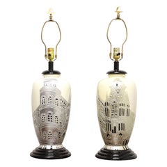 Vintage Late 20th Century Asian Chinoiserie Silver Lamps - Pair