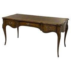 Late 20th Century Auffray & Co French Walnut Partners Desk - Tooled Leather Top