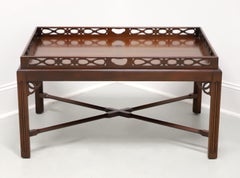 Late 20th Century Banded Mahogany Chippendale Coffee Table with Fretwork Gallery