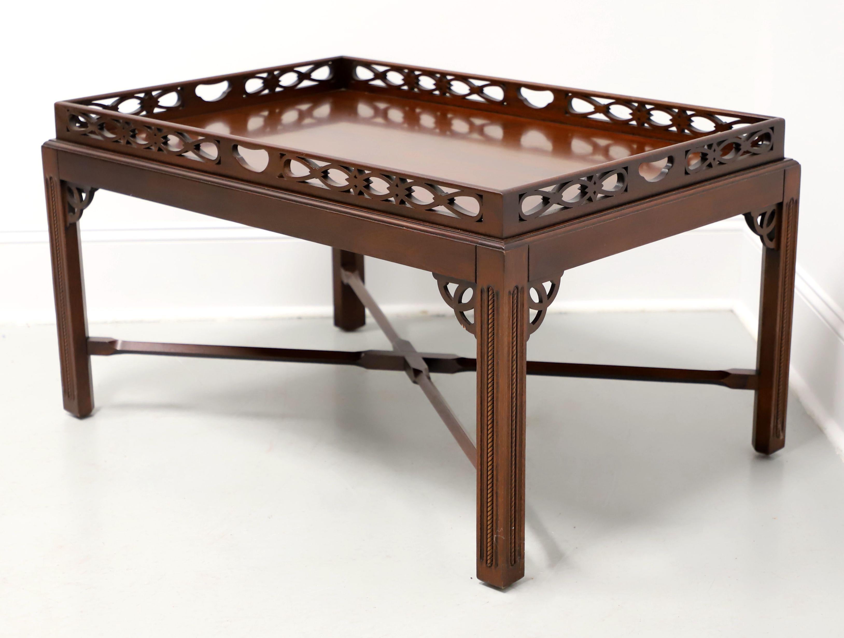 American Late 20th Century Banded Mahogany Chippendale Coffee Table with Fretwork Gallery For Sale