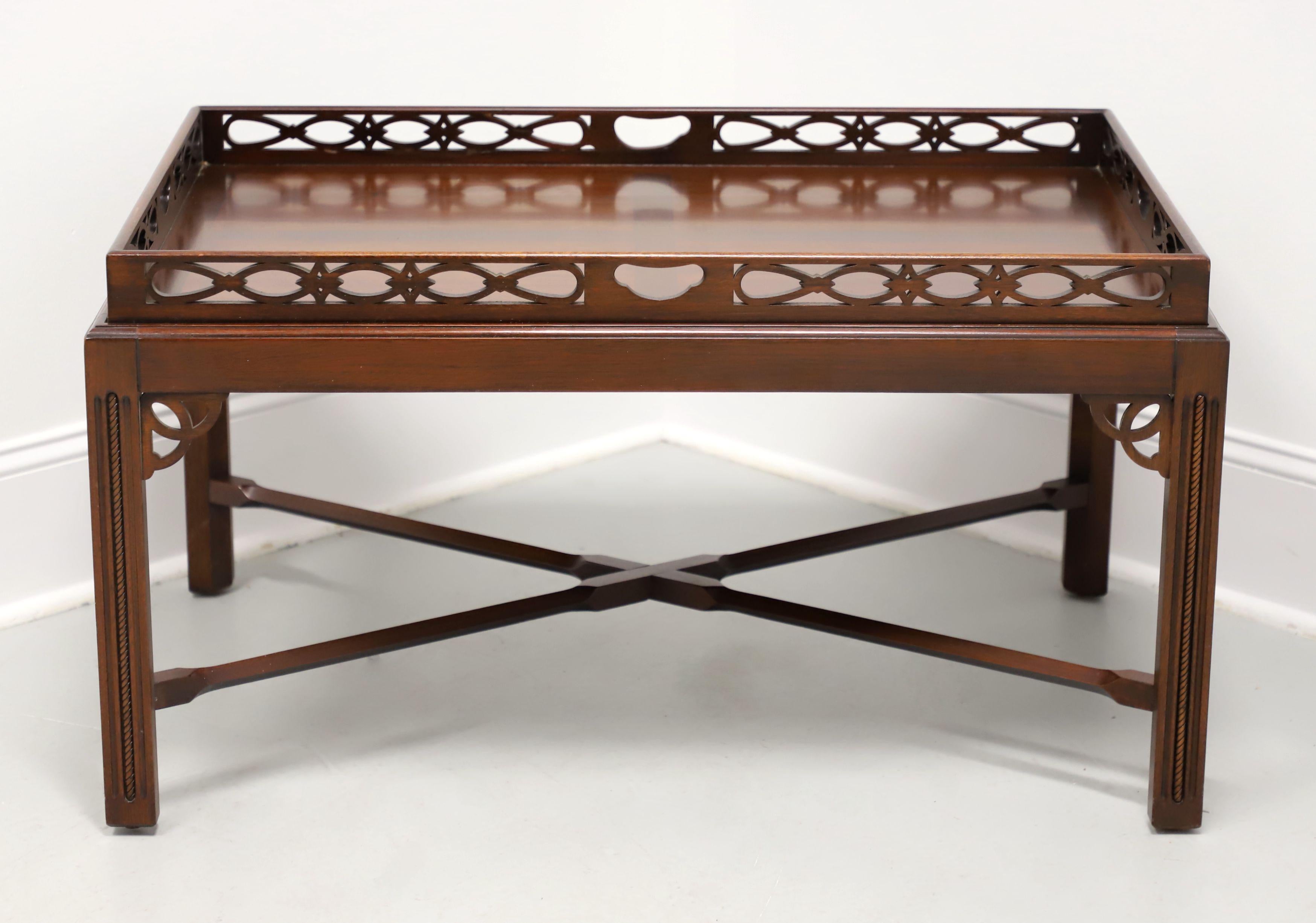 Late 20th Century Banded Mahogany Chippendale Coffee Table with Fretwork Gallery In Good Condition For Sale In Charlotte, NC