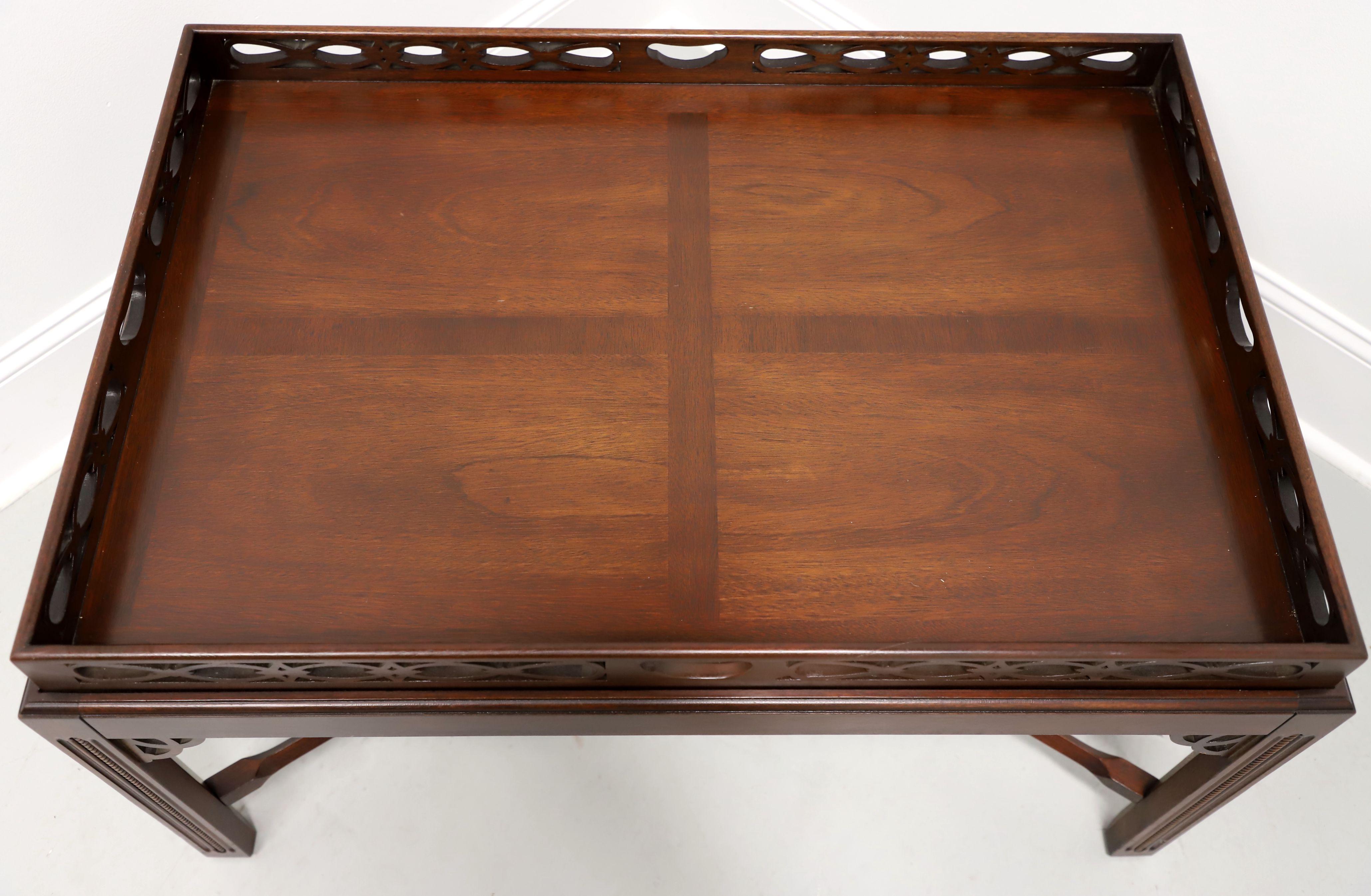 Late 20th Century Banded Mahogany Chippendale Coffee Table with Fretwork Gallery For Sale 1