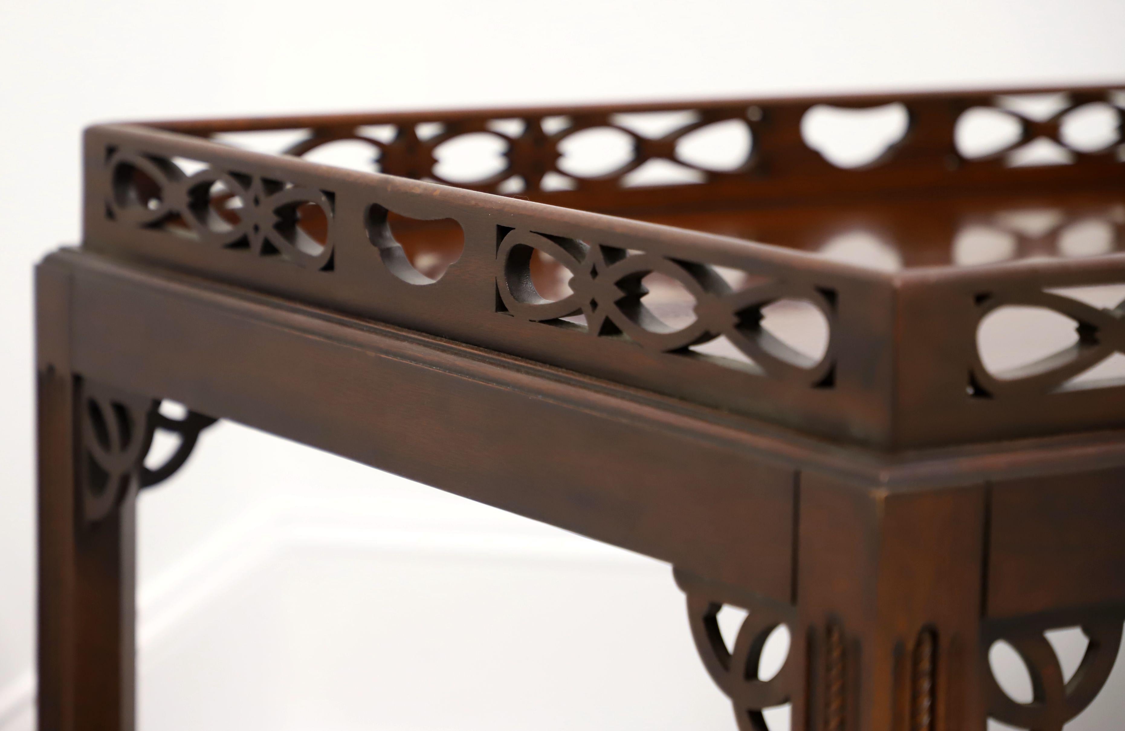 Late 20th Century Banded Mahogany Chippendale Coffee Table with Fretwork Gallery For Sale 3