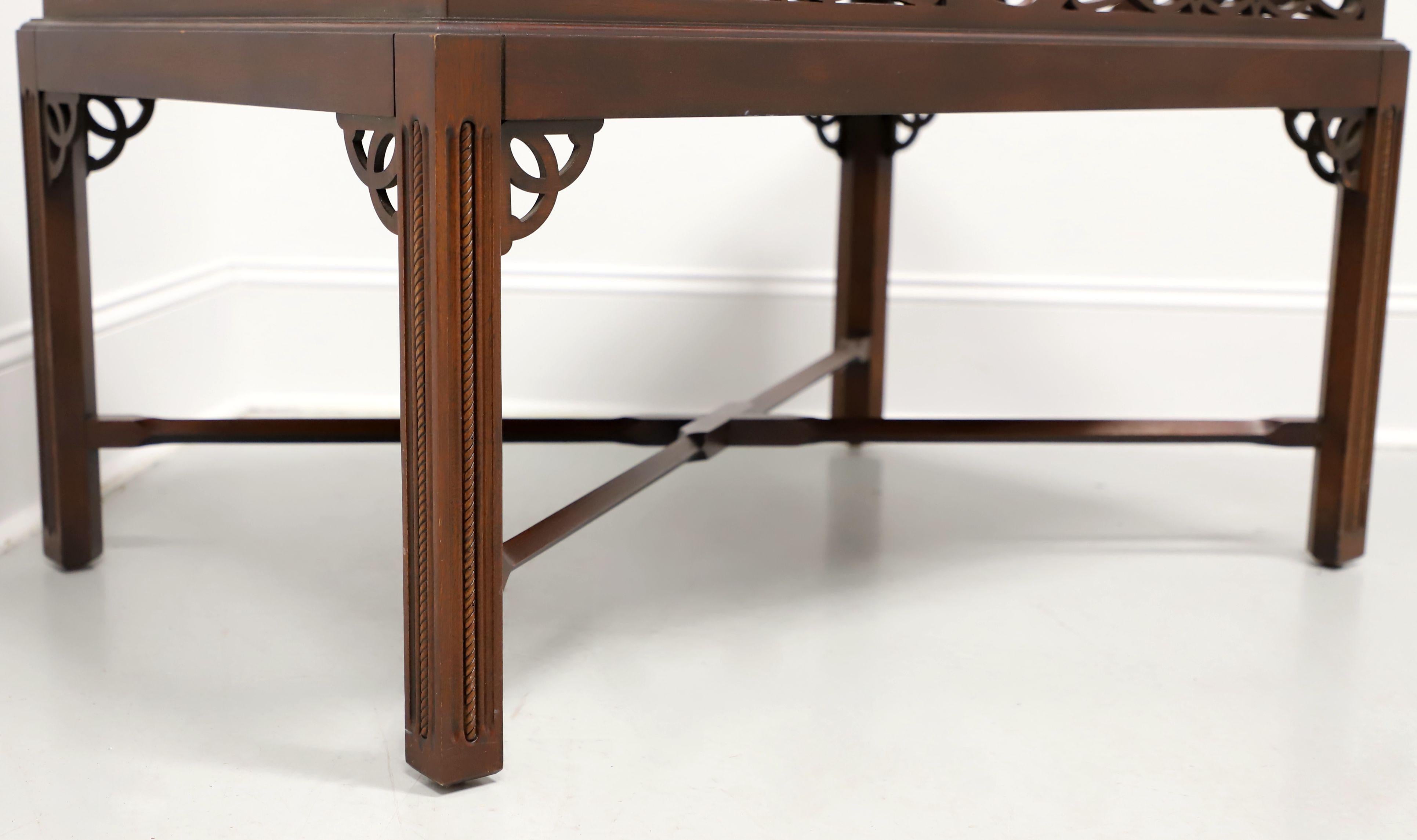 Late 20th Century Banded Mahogany Chippendale Coffee Table with Fretwork Gallery For Sale 4