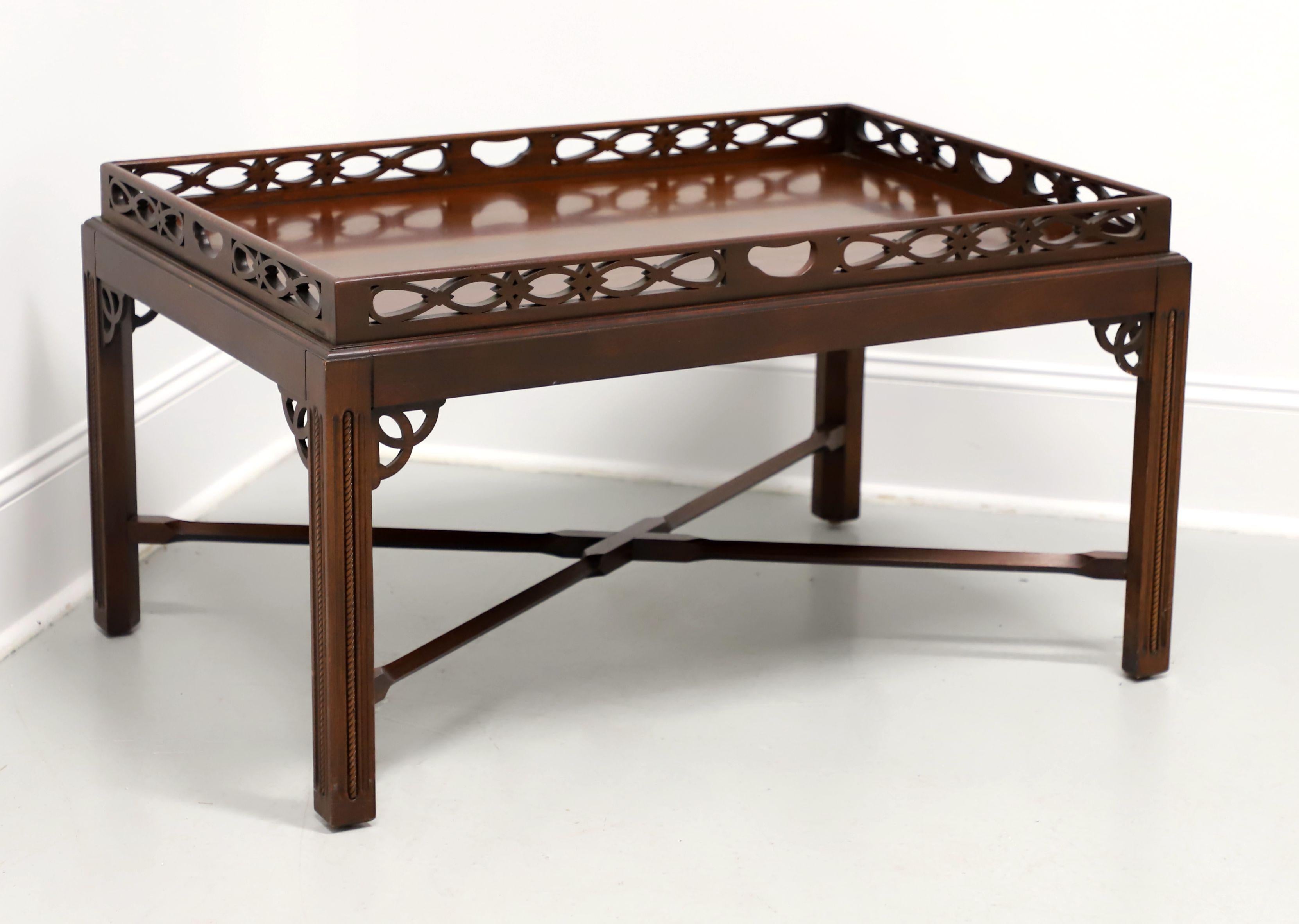 Late 20th Century Banded Mahogany Chippendale Coffee Table with Fretwork Gallery For Sale 5