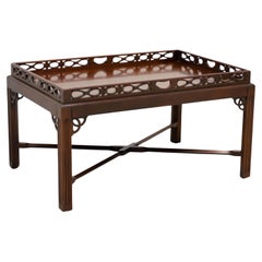 Late 20th Century Banded Mahogany Chippendale Coffee Table with Fretwork Gallery