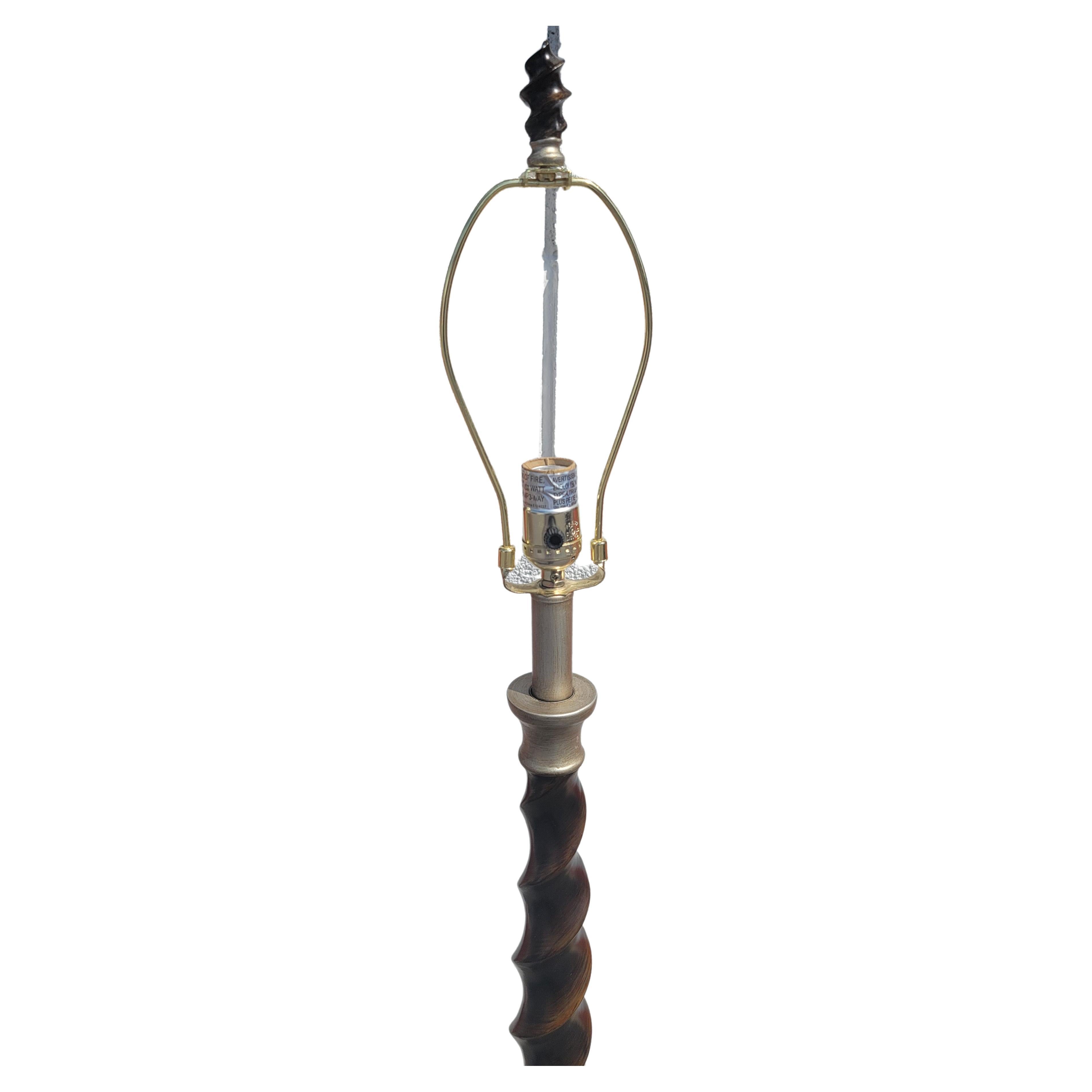Late 20th Century Barley Twist Walnut Floor Lamp For Sale 4