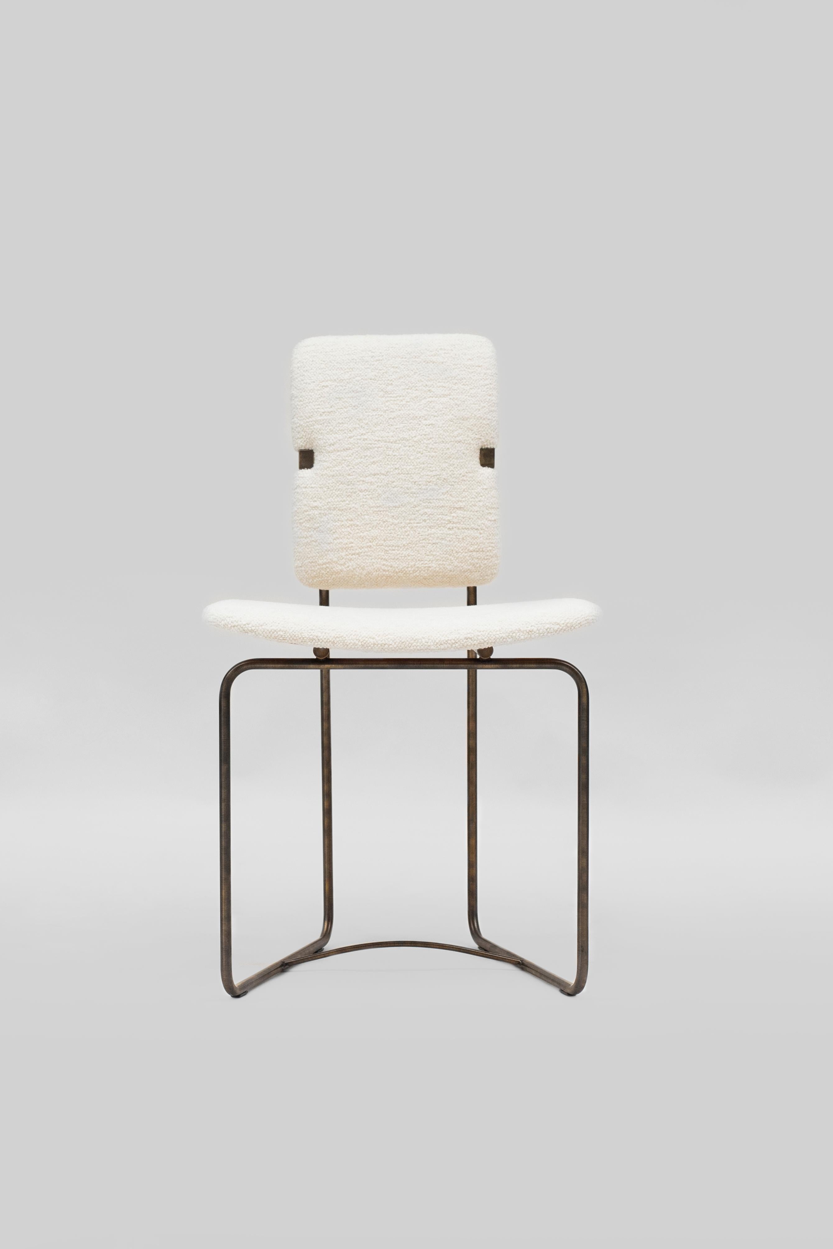 Dutch Late 20th Century Bauhaus Style Aged Brass & White Bouclé 'Jodie' S02 Chair