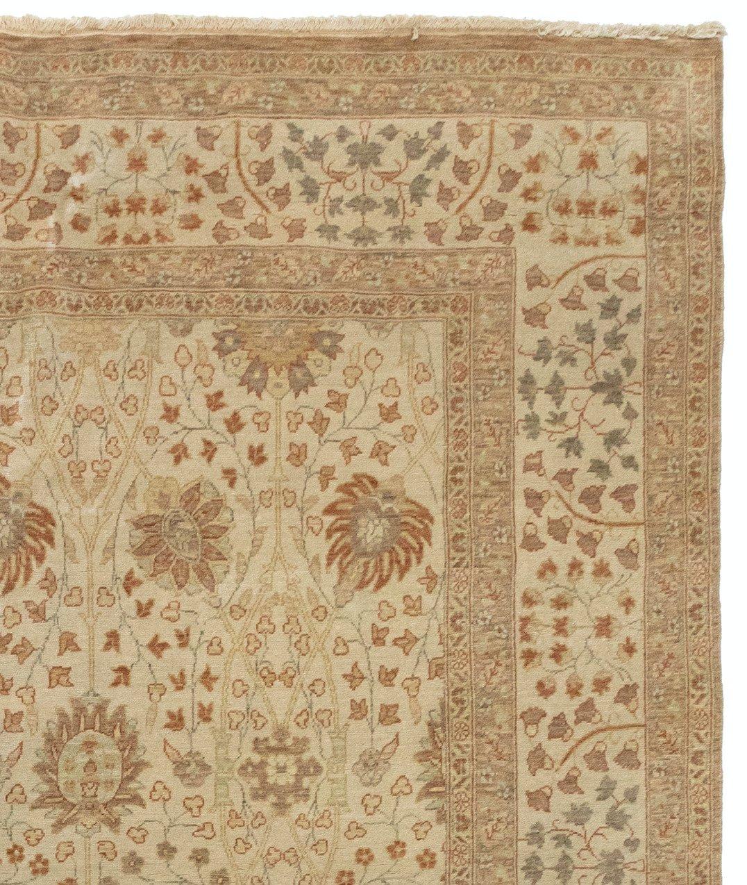 Egyptian Late 20th Century Beige Ivory Light Brown Floral Area Rug Persian Tabriz Design For Sale