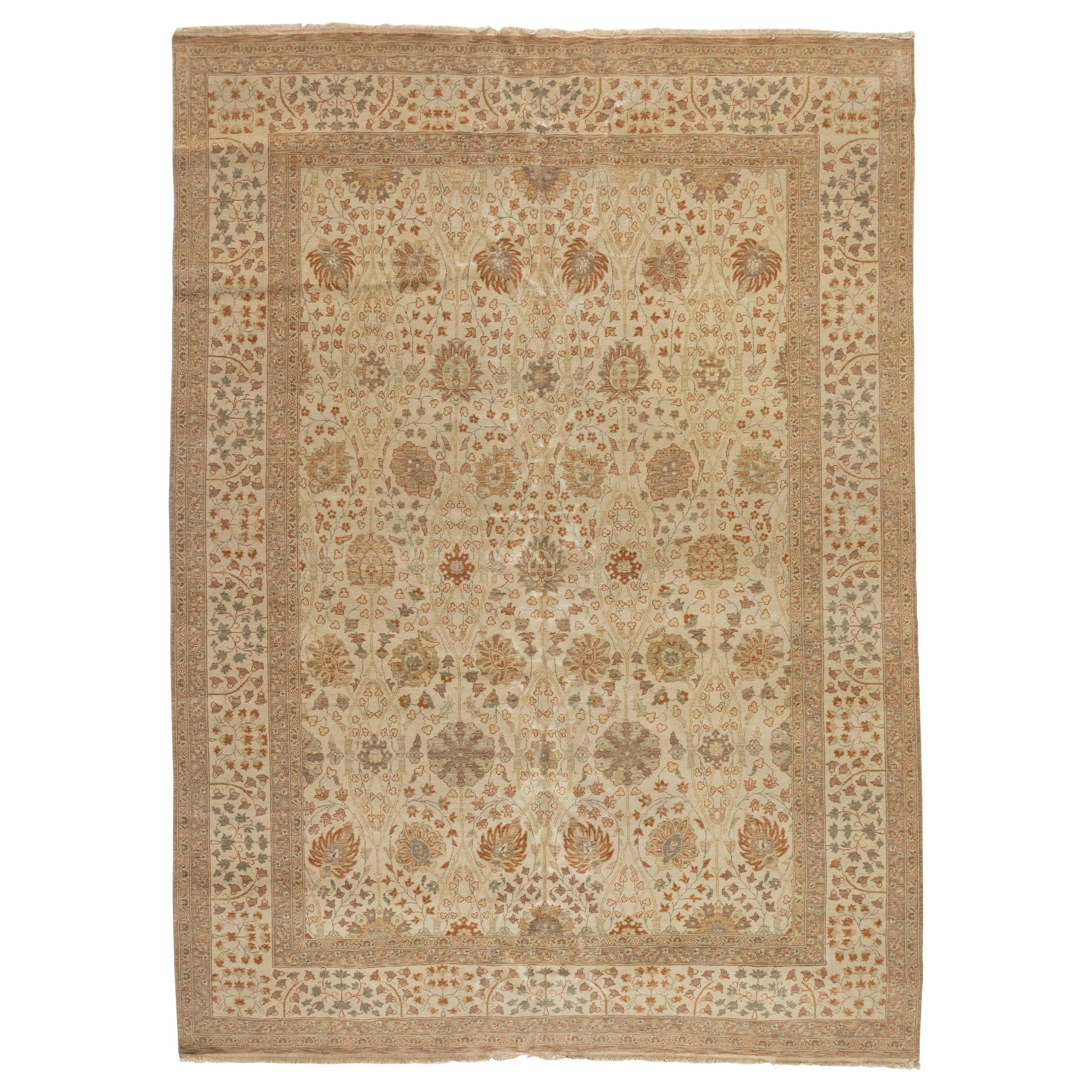 Late 20th Century Beige Ivory Light Brown Floral Area Rug Persian Tabriz Design For Sale
