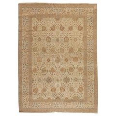 Late 20th Century Beige Ivory Light Brown Floral Area Rug Persian Tabriz Design