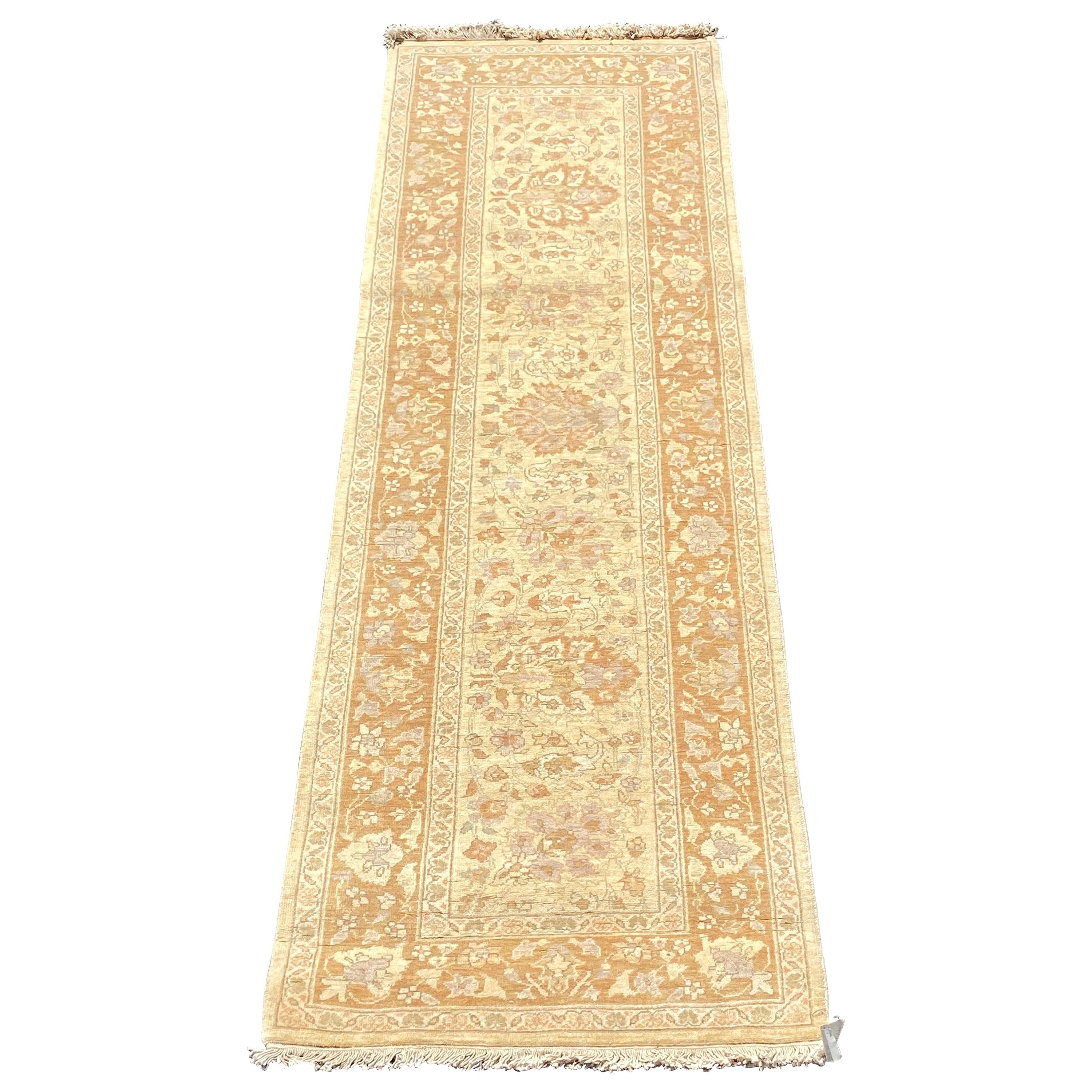 Late 20th Century Beige Maize Floral Persian Style Narrow Runner Rug