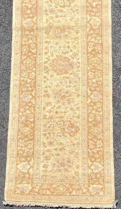 Late 20th Century Beige Maize Floral Persian Style Narrow Runner Rug