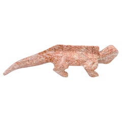 Late 20th Century Big Pink Marble Lizard Reptile Animal Sculpture Decor