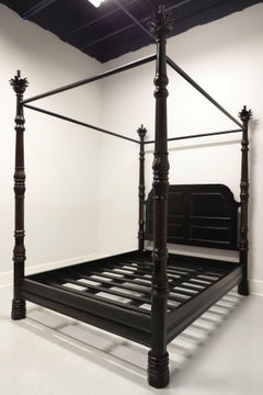 Late 20th Century Black Distressed Transitional Queen Four Poster Canopy Bed