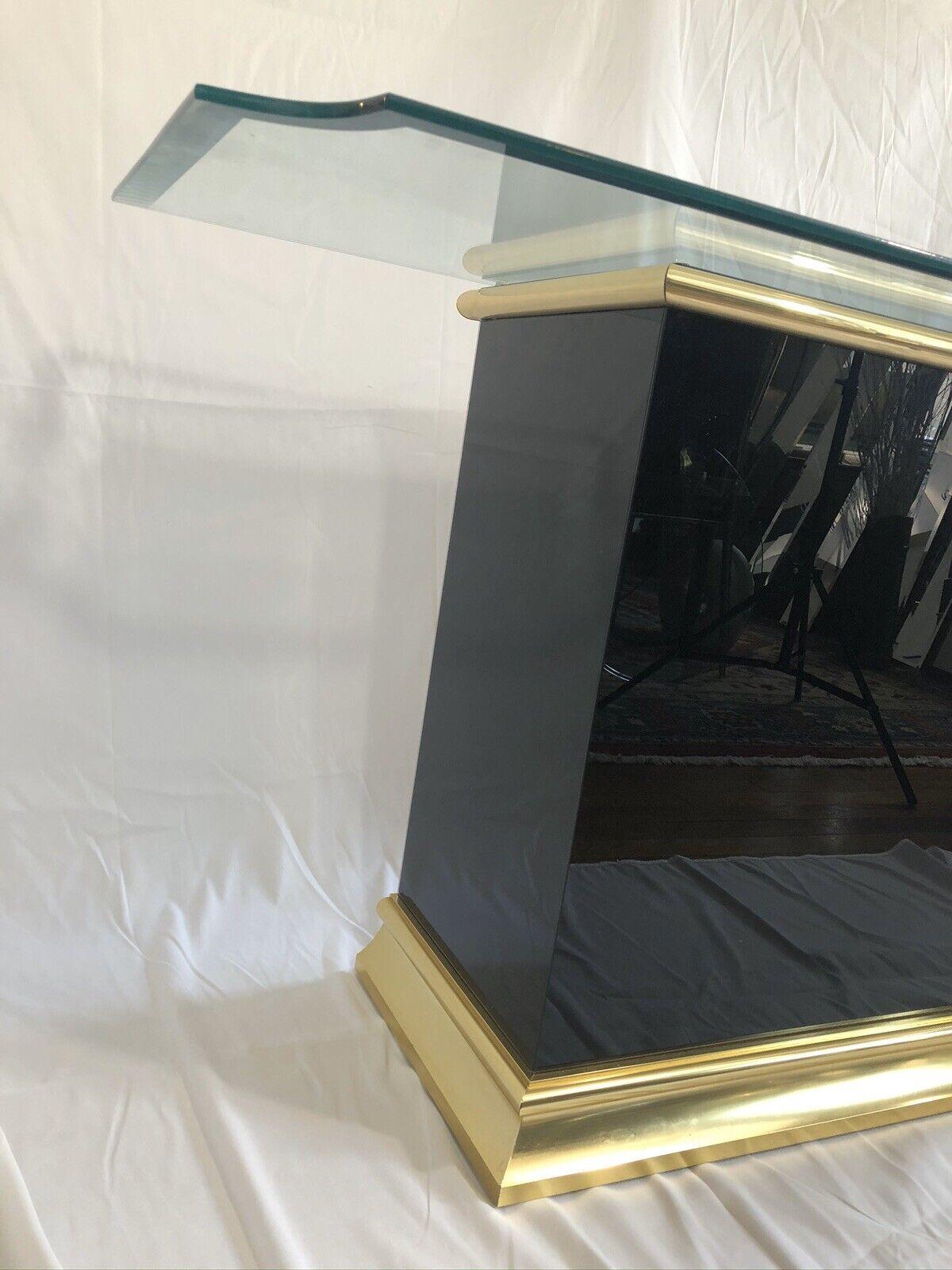 Late 20th Century Black Glass & Brass Console Table Attributed to Pierre Cardin For Sale 4