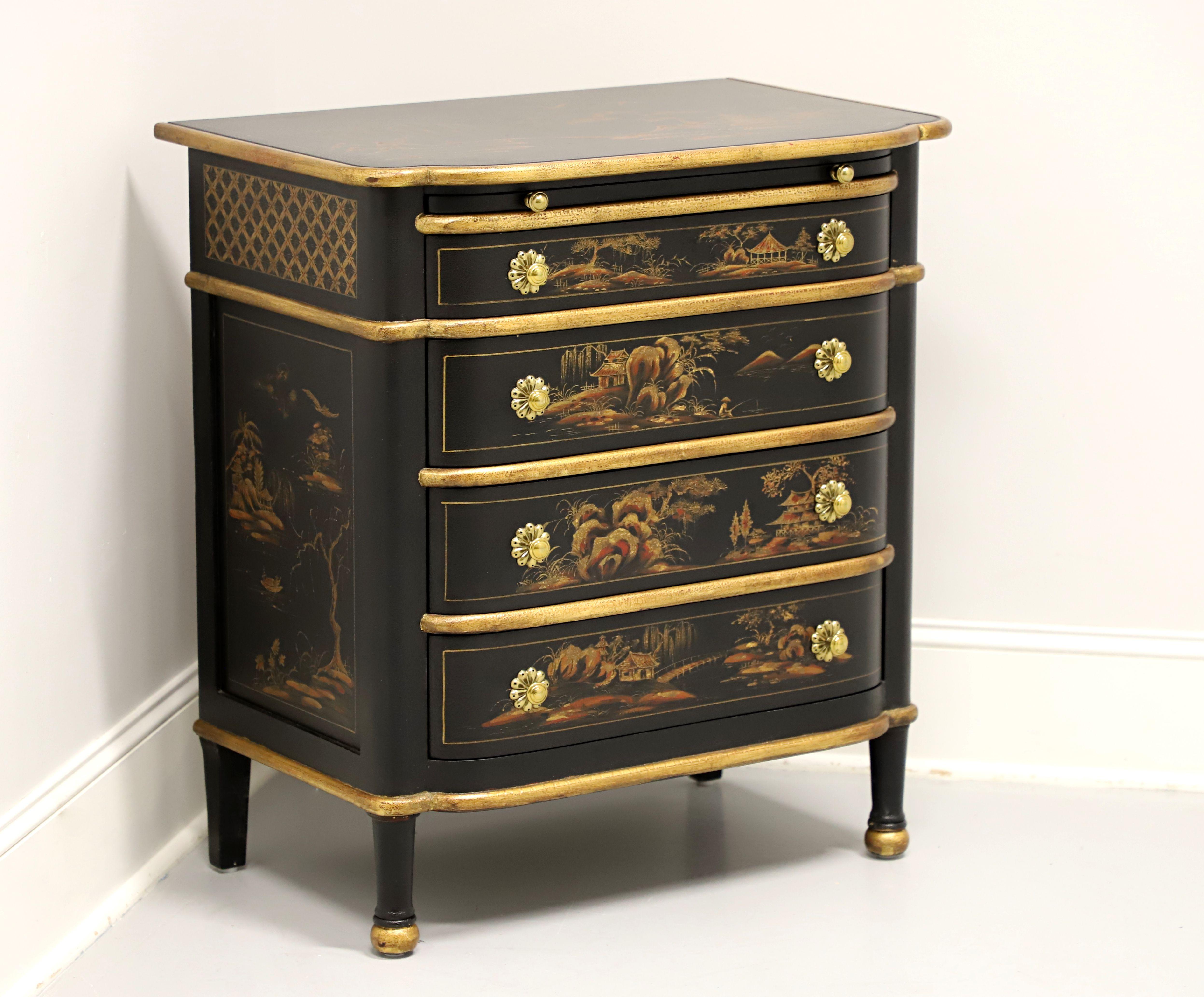 Late 20th Century Black Hand Painted Asian Influenced Nightstand Bedside Chest 6