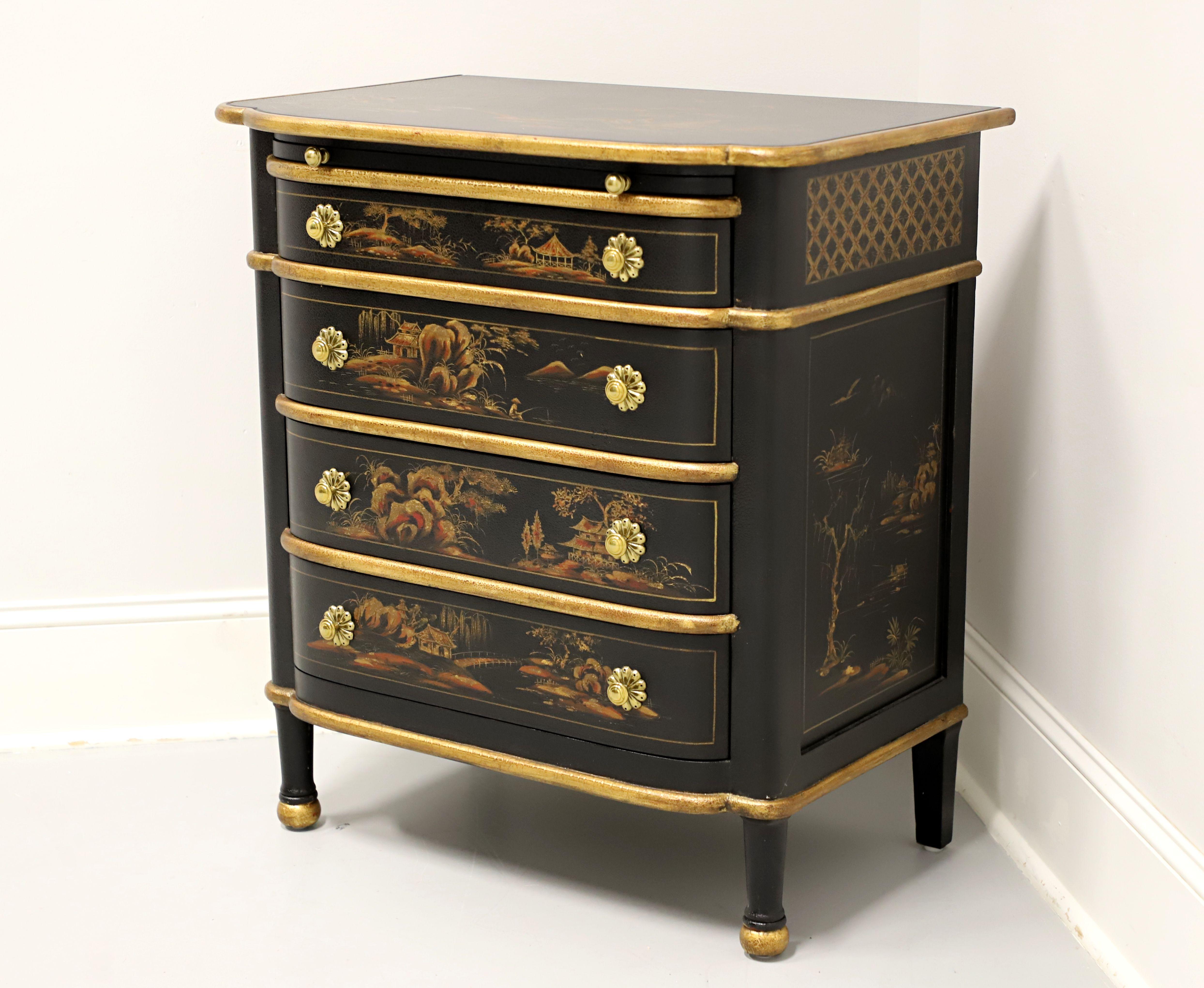 Chinoiserie Late 20th Century Black Hand Painted Asian Influenced Nightstand Bedside Chest