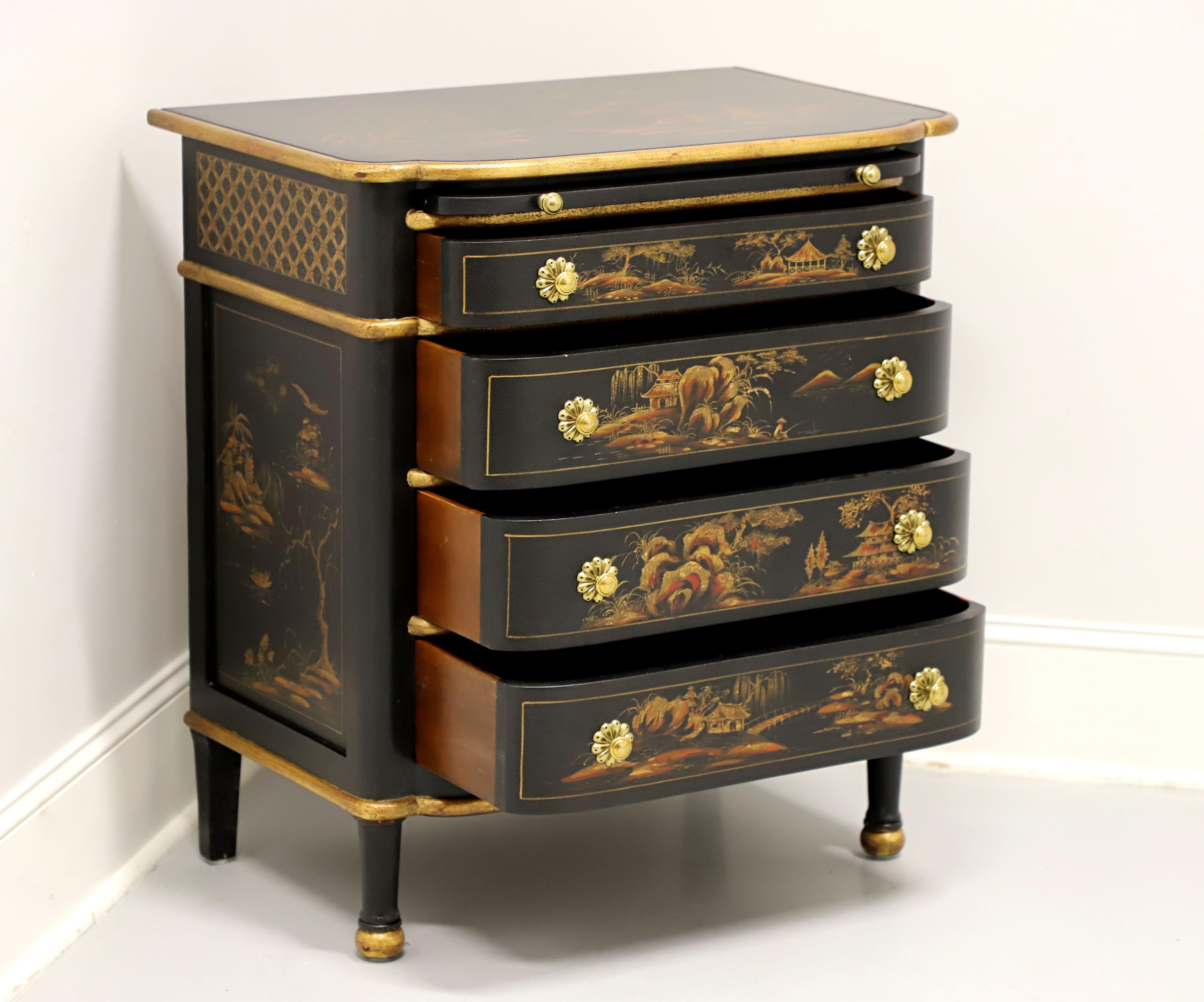 Brass Late 20th Century Black Hand Painted Asian Influenced Nightstand Bedside Chest