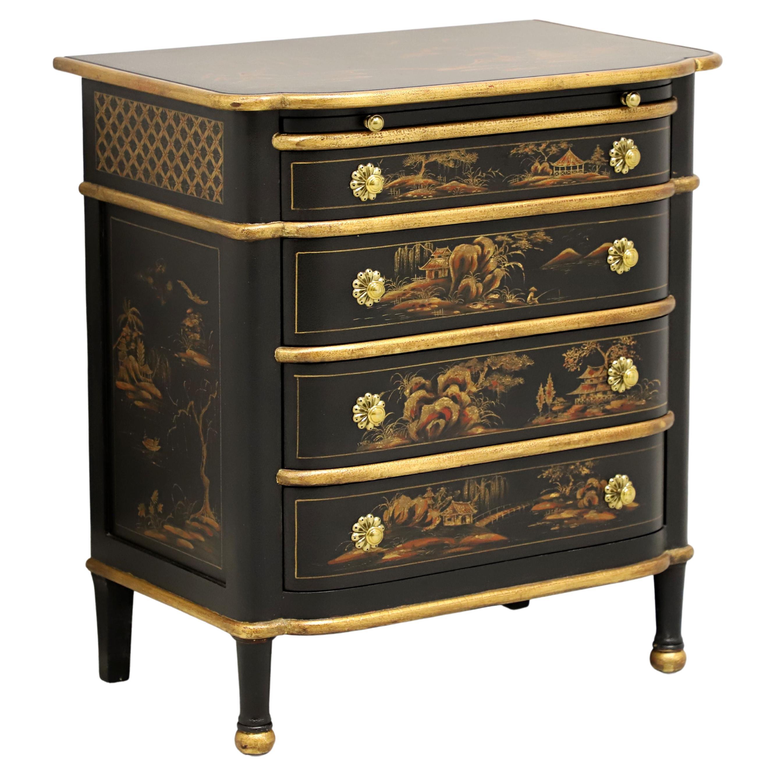 Late 20th Century Black Hand Painted Asian Influenced Nightstand Bedside Chest