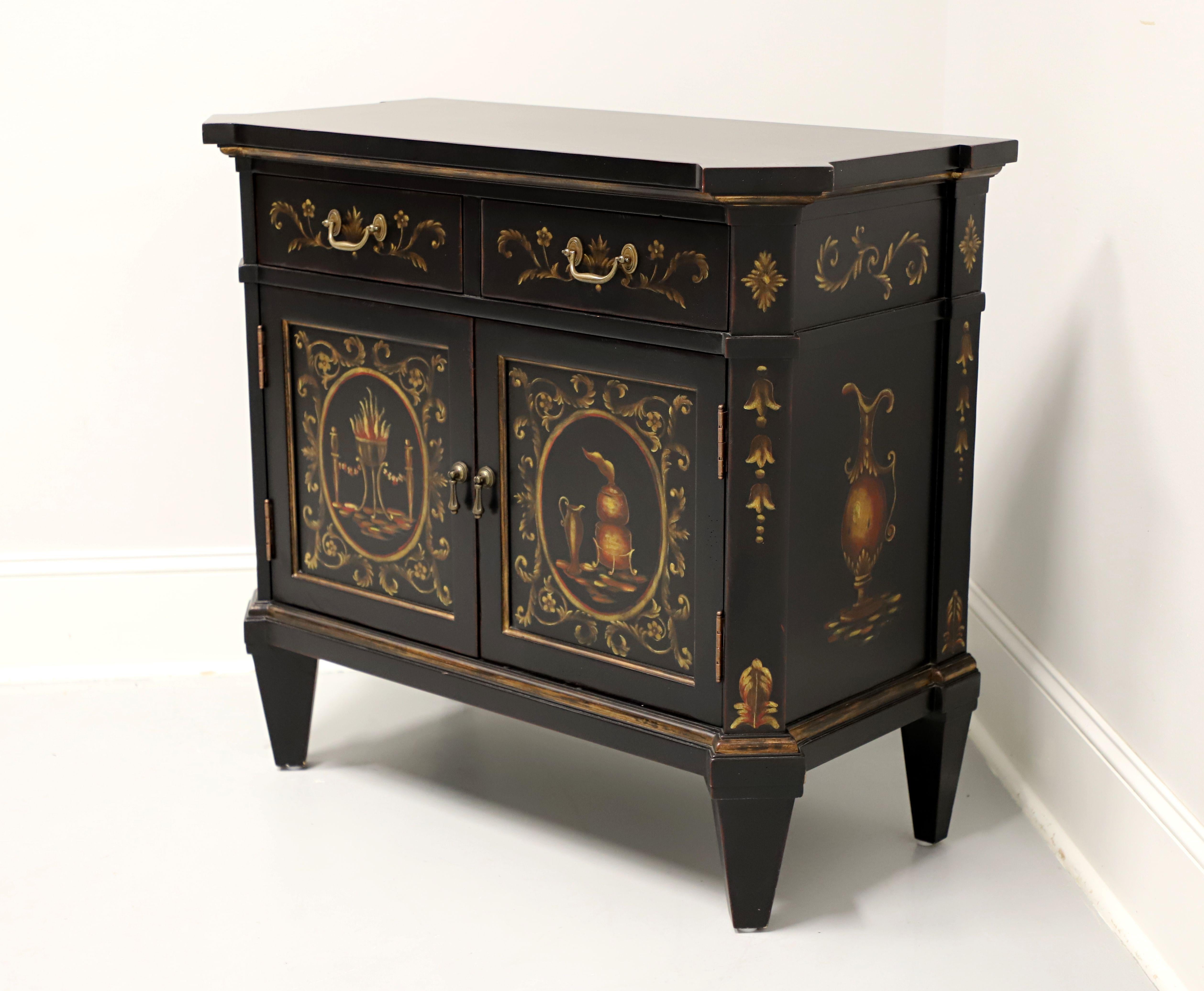 Asian Late 20th Century Black Hand Painted French Louis XVI Console Cabinet For Sale