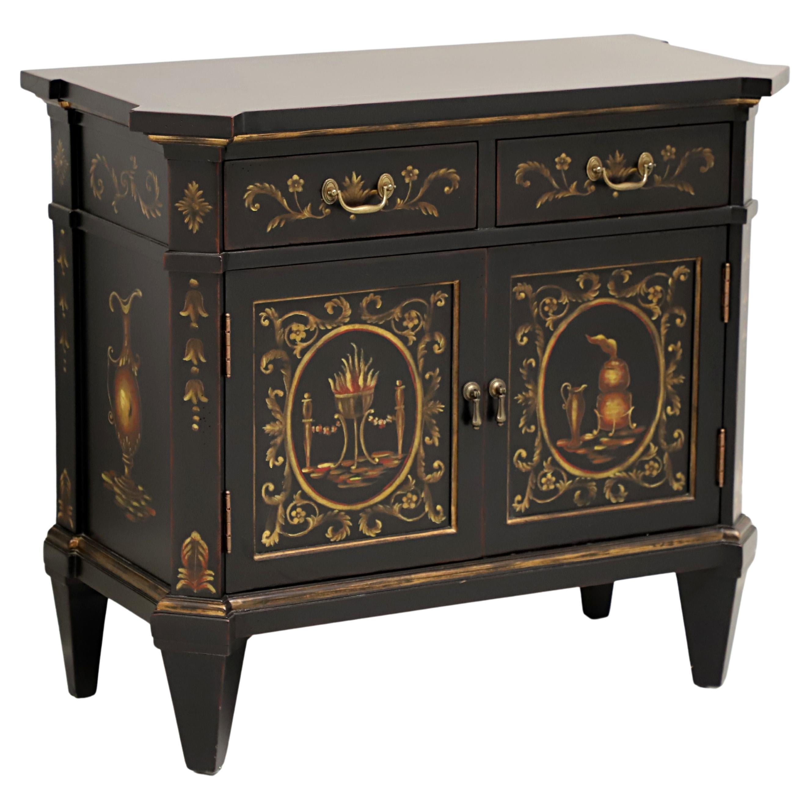 Late 20th Century Black Hand Painted French Louis XVI Console Cabinet For Sale