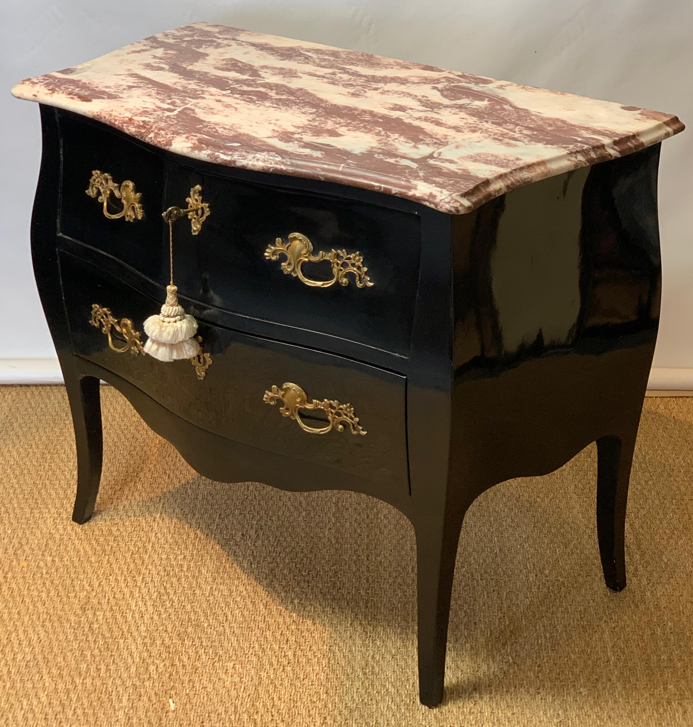 Painted Late 20th Century Black Lacquer Bombe´ Commode