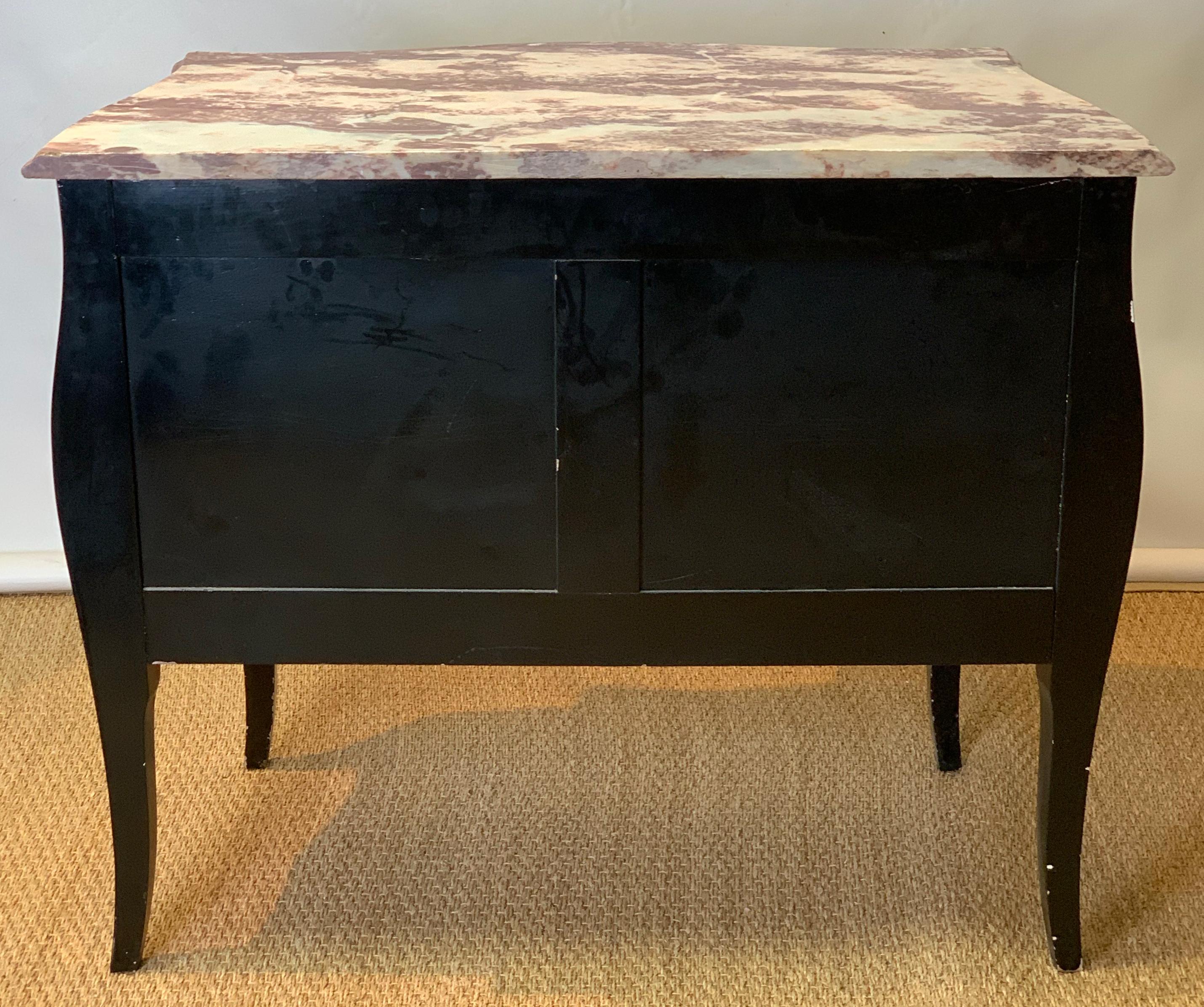 Late 20th Century Black Lacquer Bombe´ Commode 2