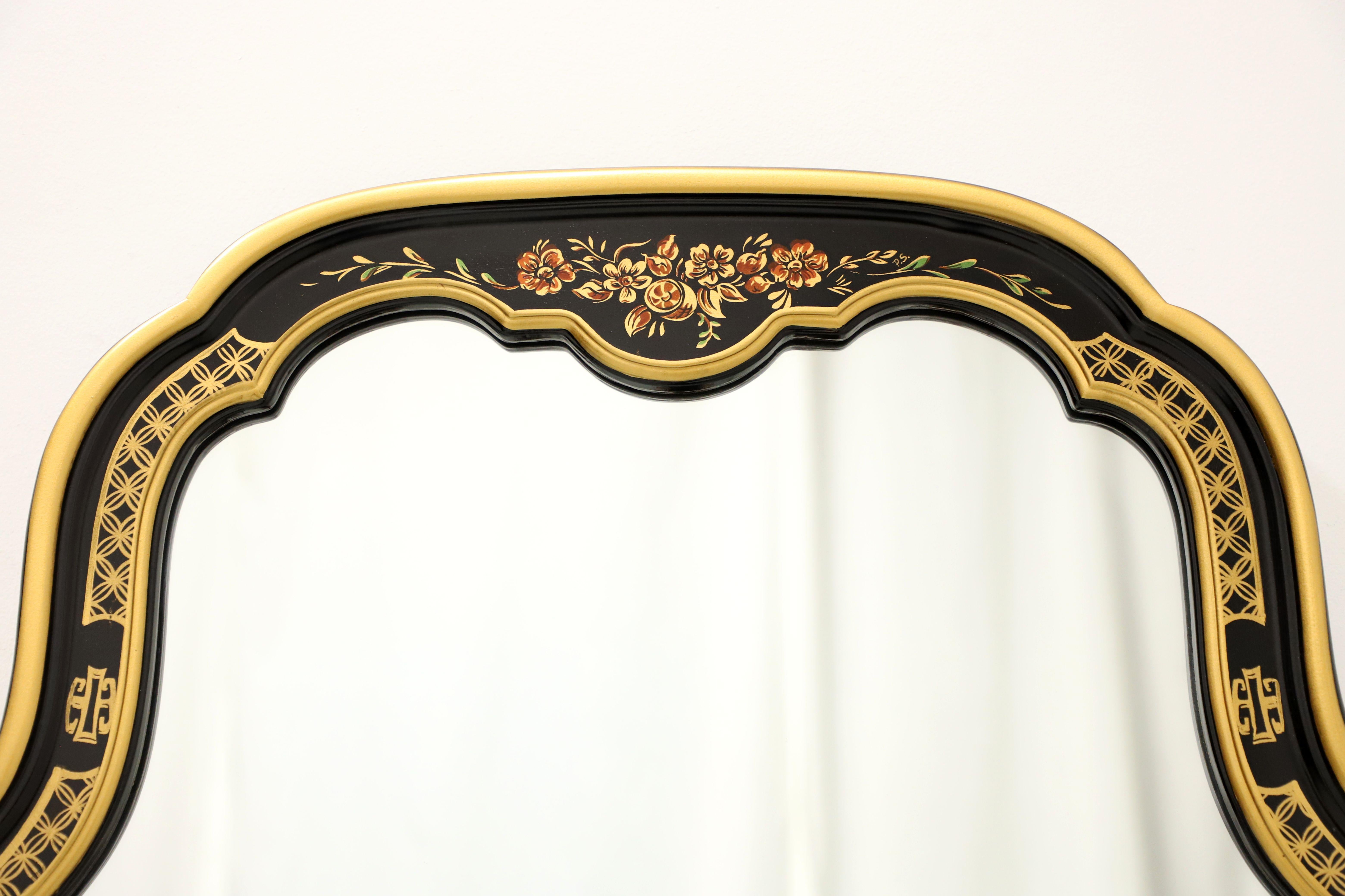American Late 20th Century Black Lacquer Hand Painted Chinoiserie Wall Mirror