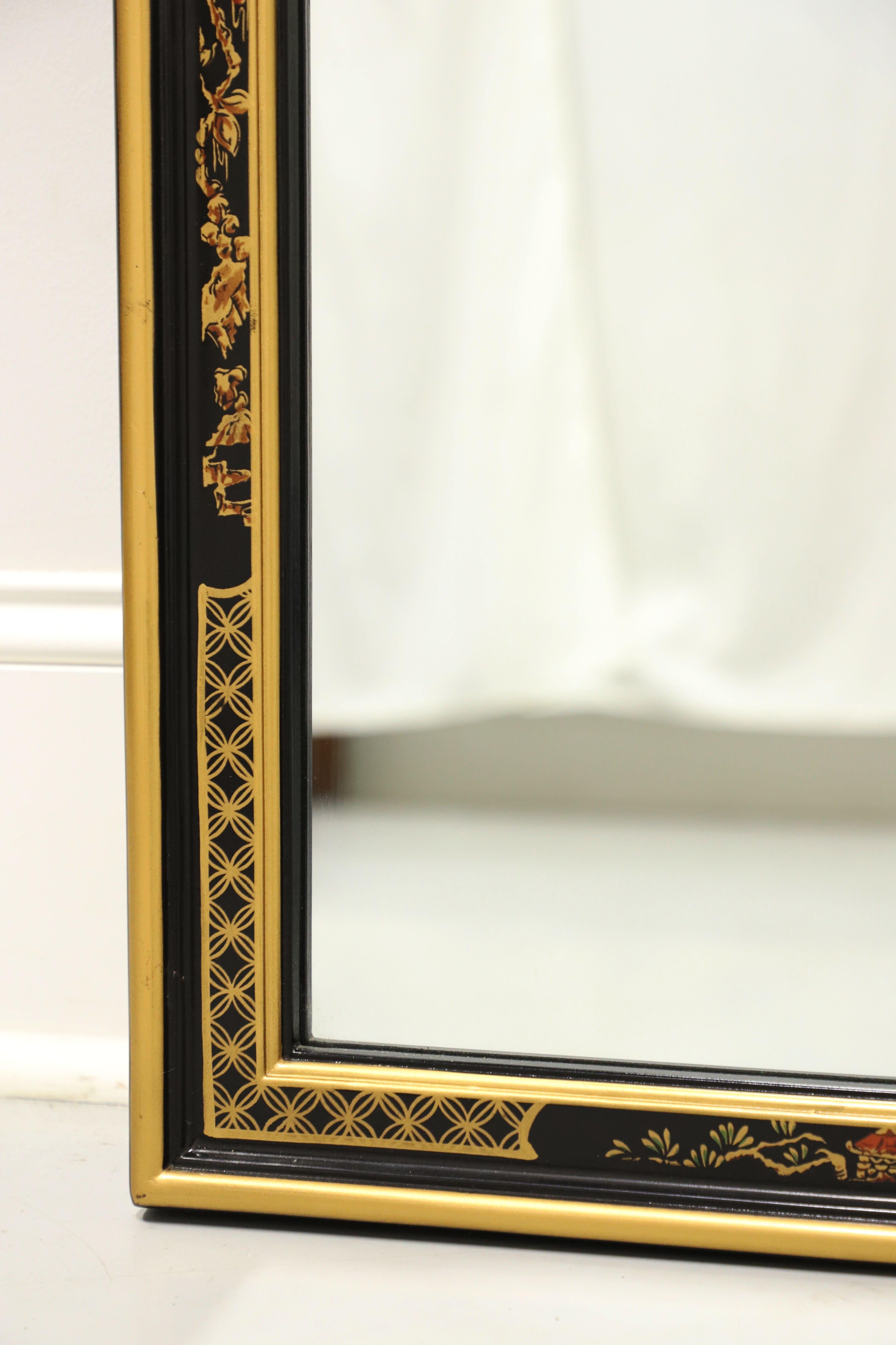 Late 20th Century Black Lacquer Hand Painted Chinoiserie Wall Mirror 2