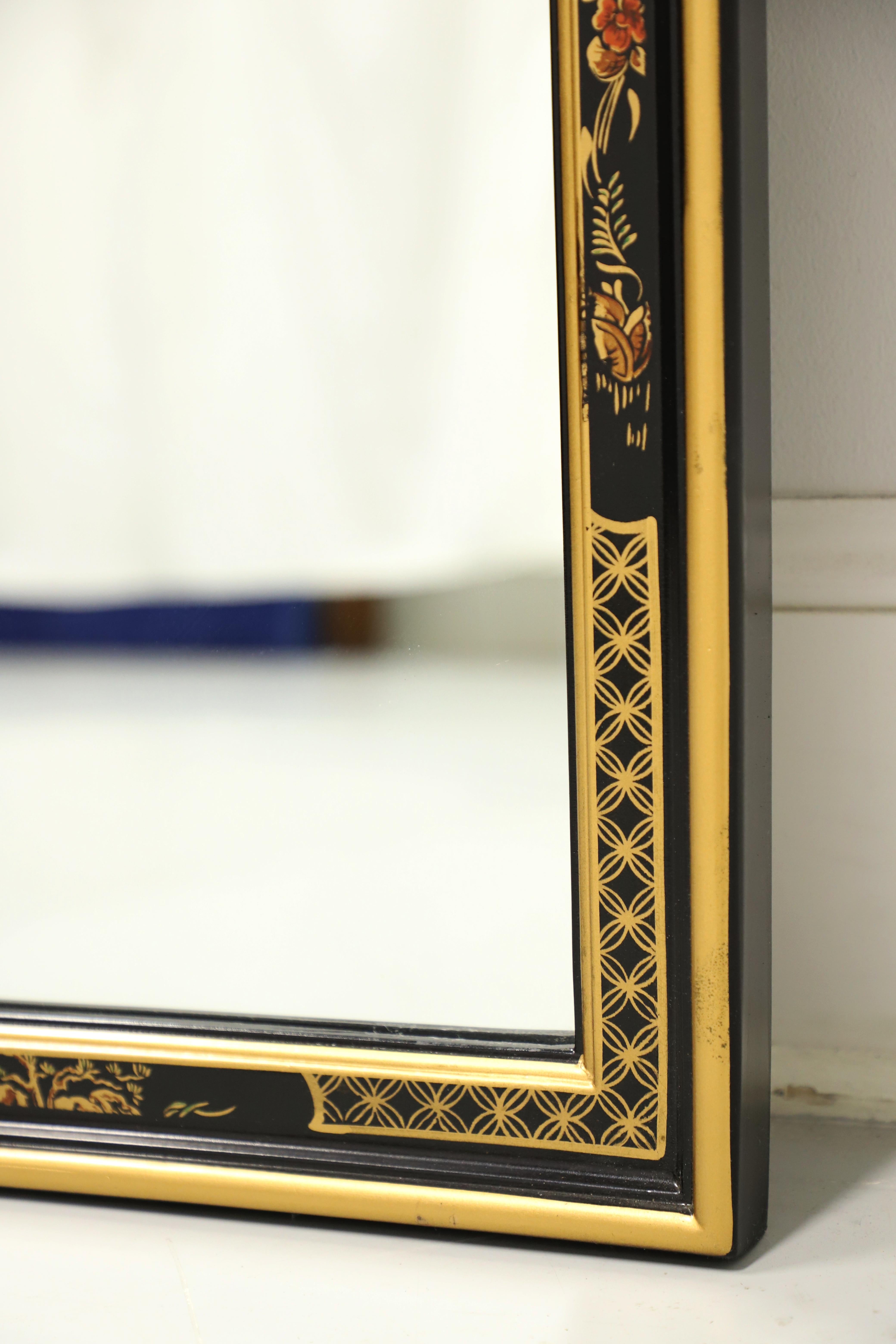 Late 20th Century Black Lacquer Hand Painted Chinoiserie Wall Mirror 3