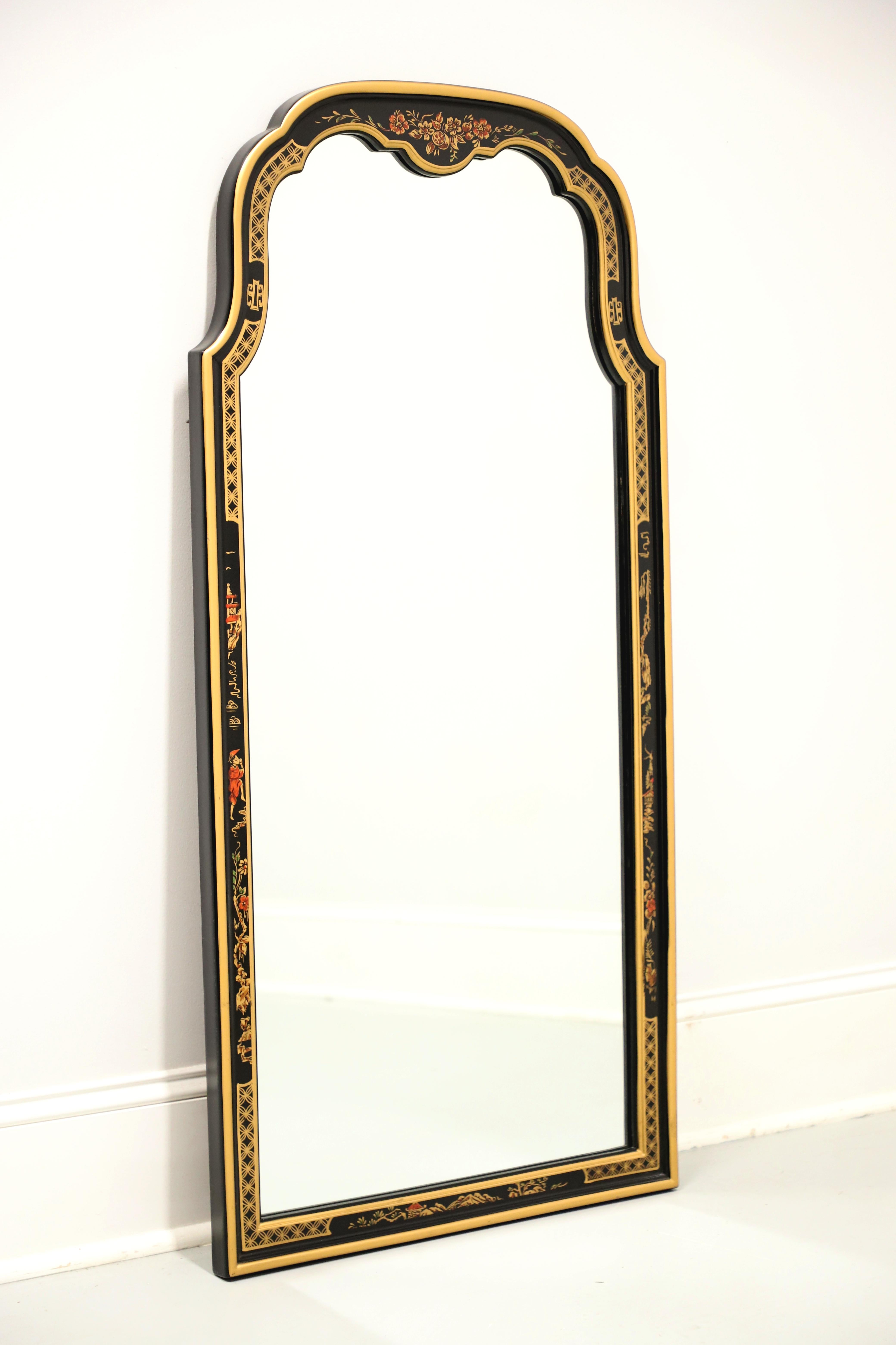 Late 20th Century Black Lacquer Hand Painted Chinoiserie Wall Mirror 5