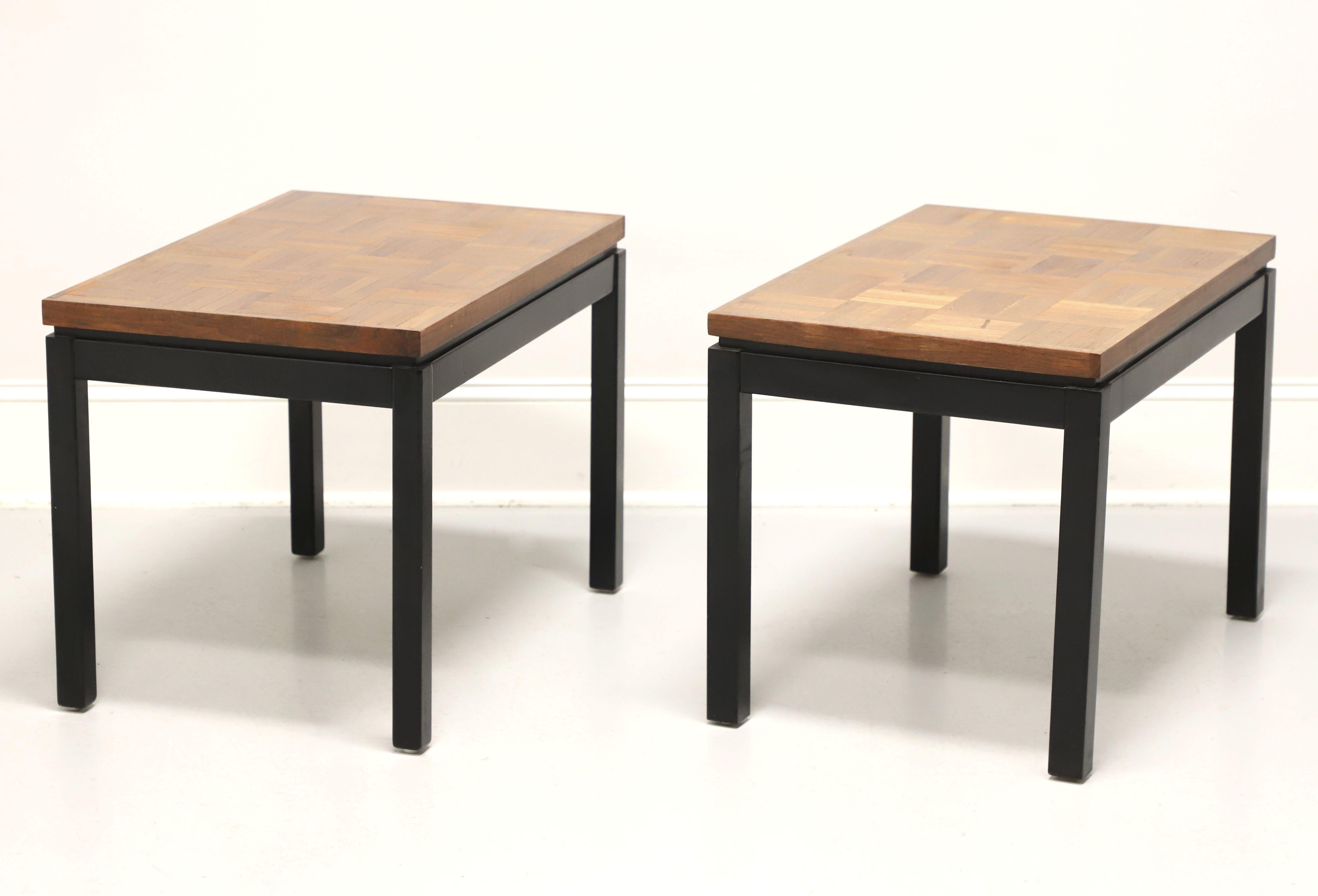 Modern Late 20th Century Black Lacquer & Wood Parquet Side Tables - Pair