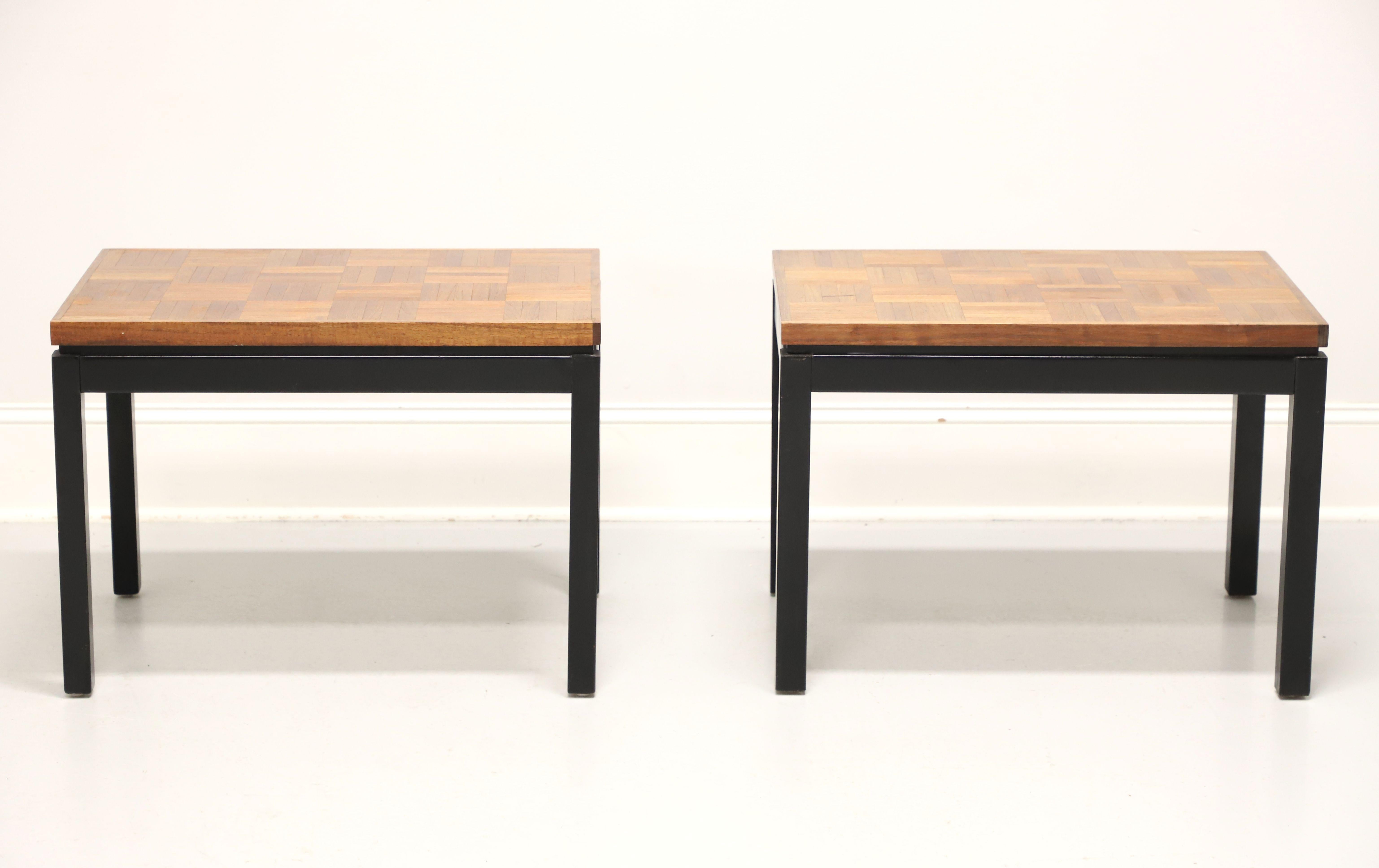 American Late 20th Century Black Lacquer & Wood Parquet Side Tables - Pair