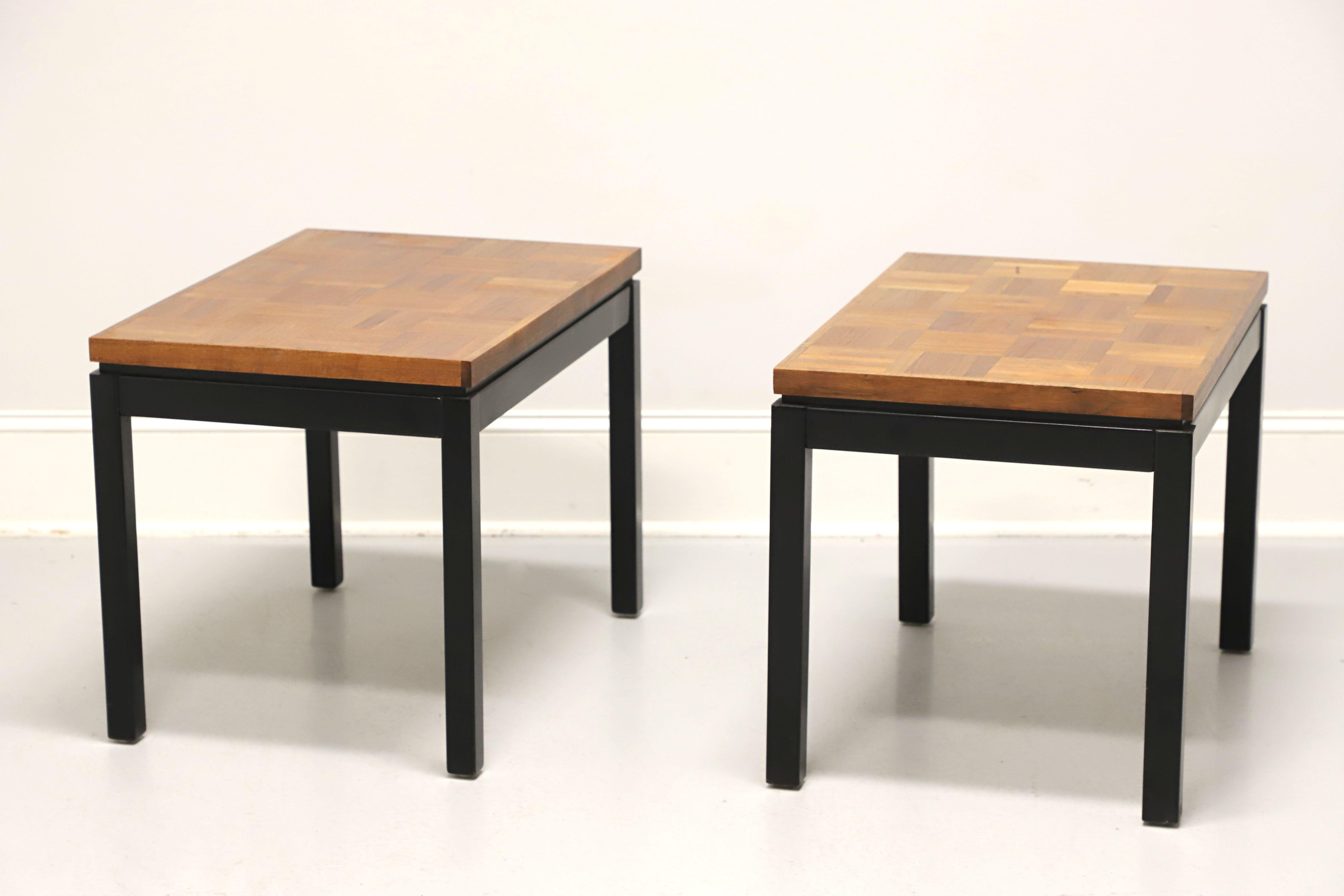 Late 20th Century Black Lacquer & Wood Parquet Side Tables - Pair 4