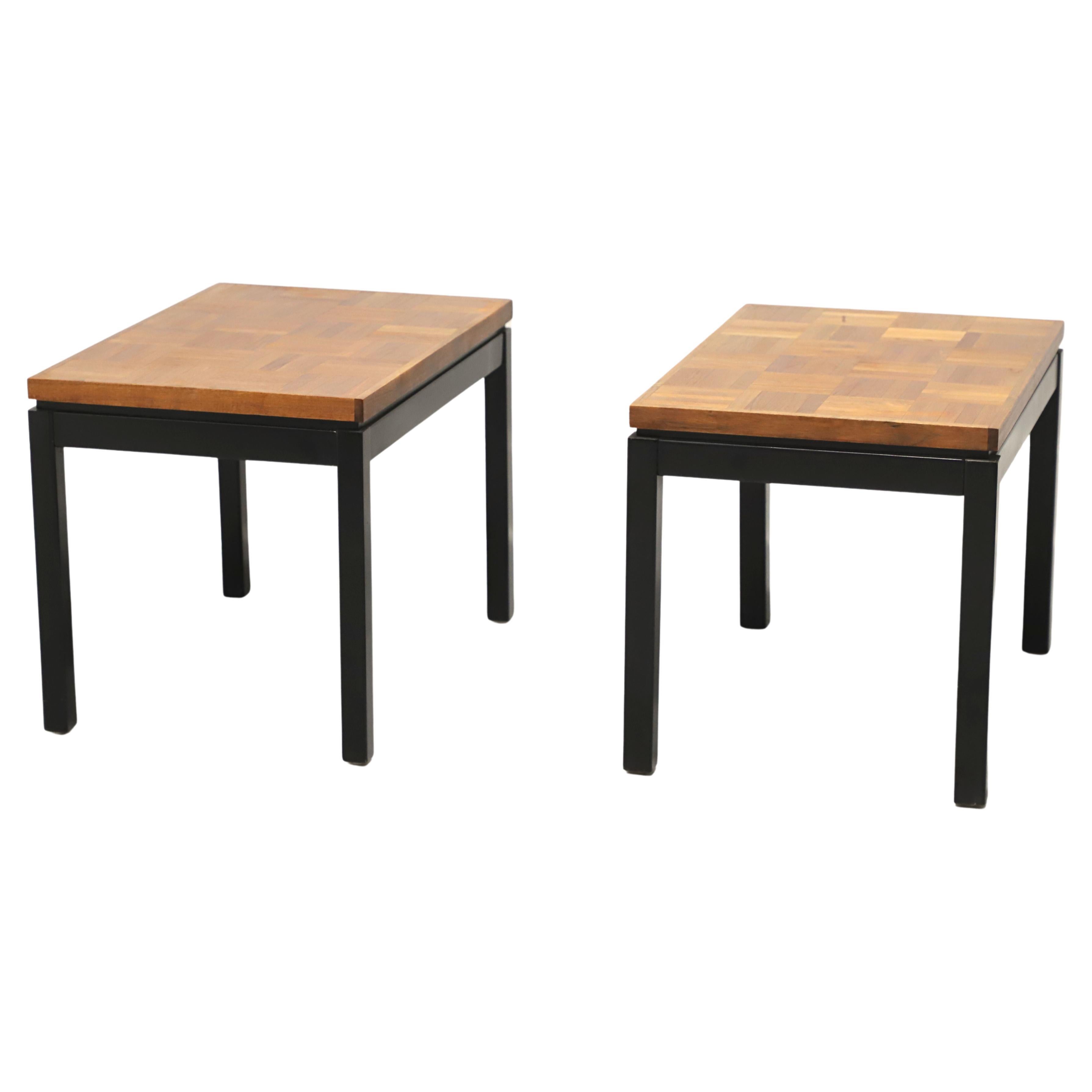Late 20th Century Black Lacquer & Wood Parquet Side Tables - Pair