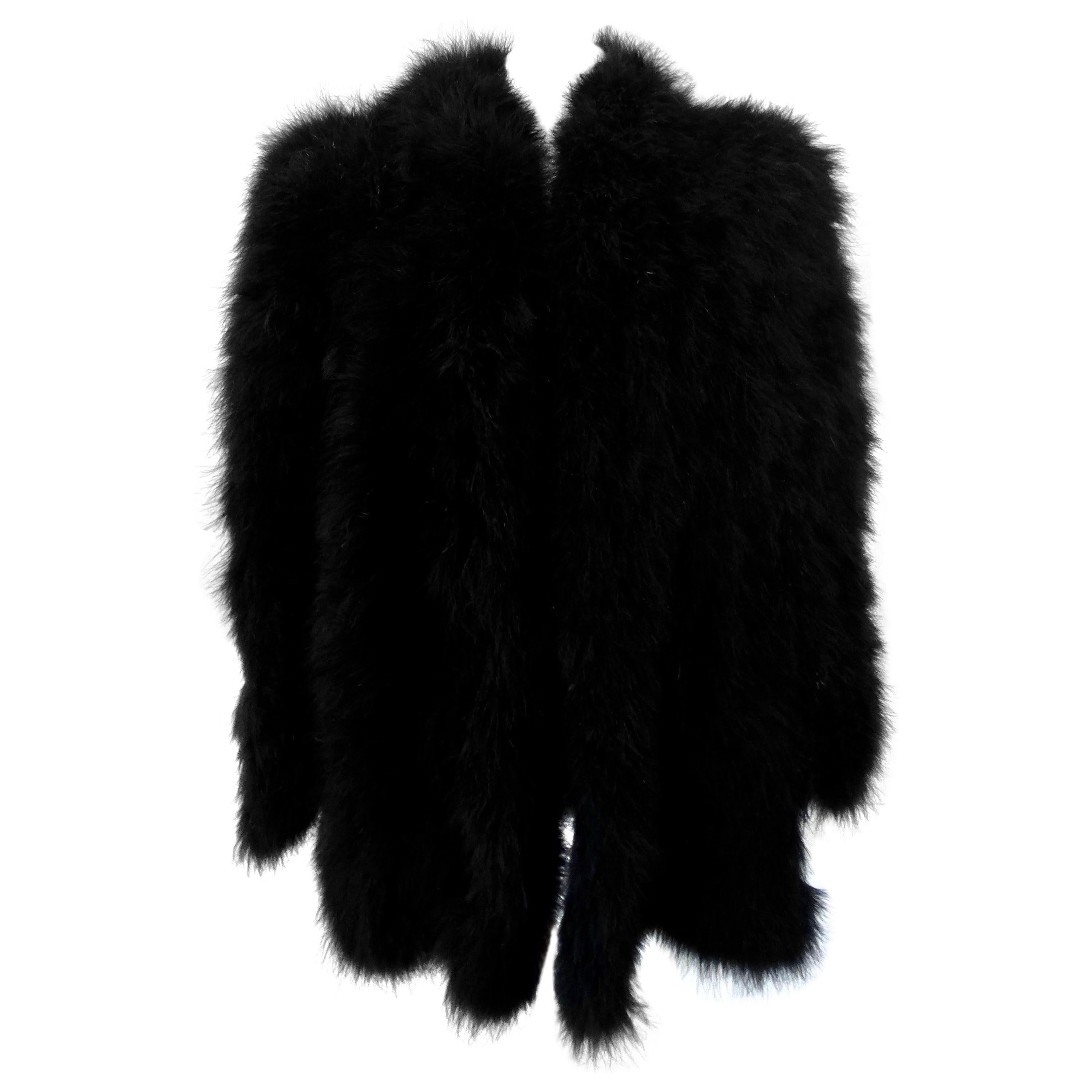 Late 20th-Century Black Marabou Mid-Length Coat 