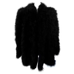 Vintage Late 20th-Century Black Marabou Mid-Length Coat 