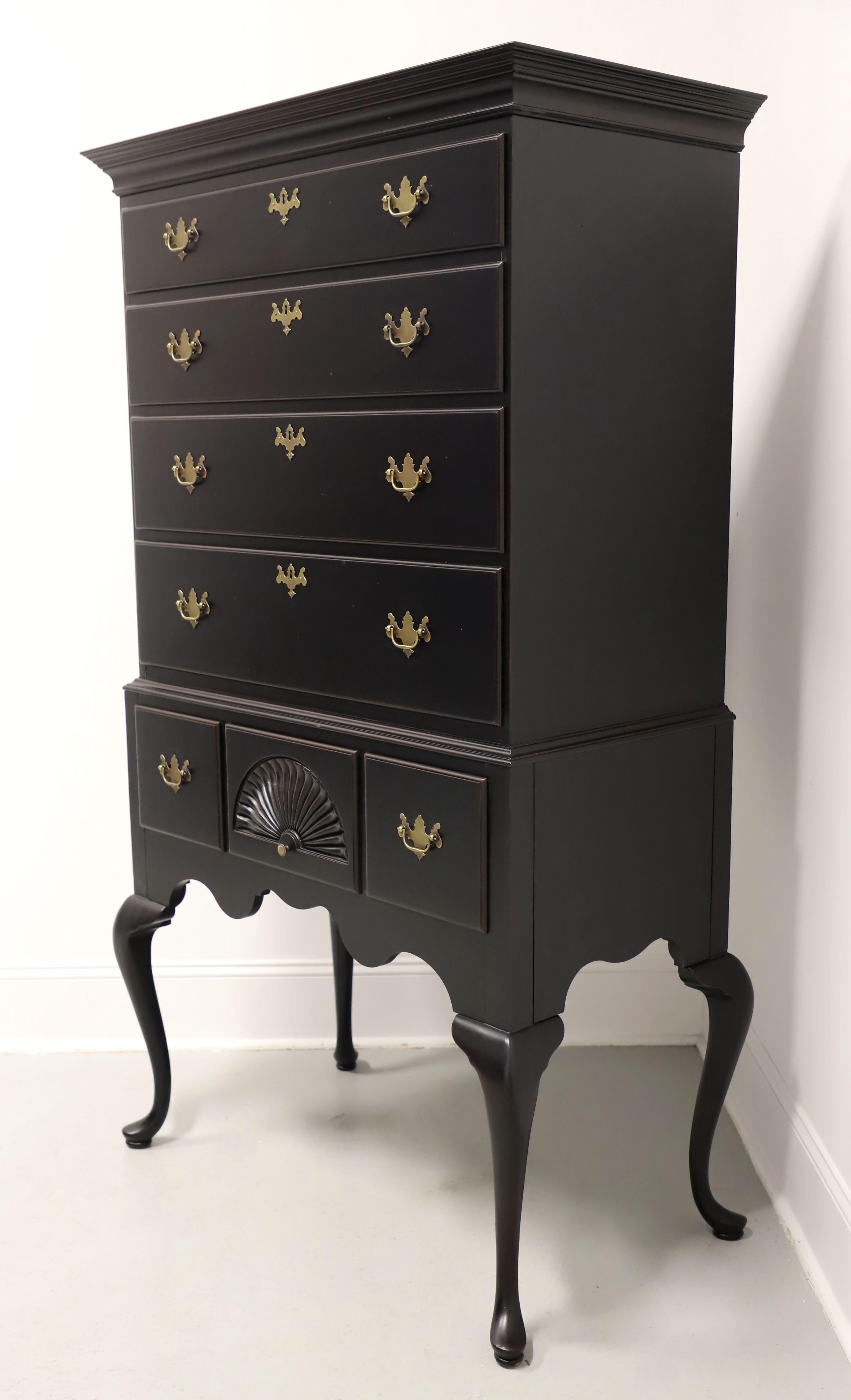 American Late 20th Century Black Painted Queen Anne Highboy Chest